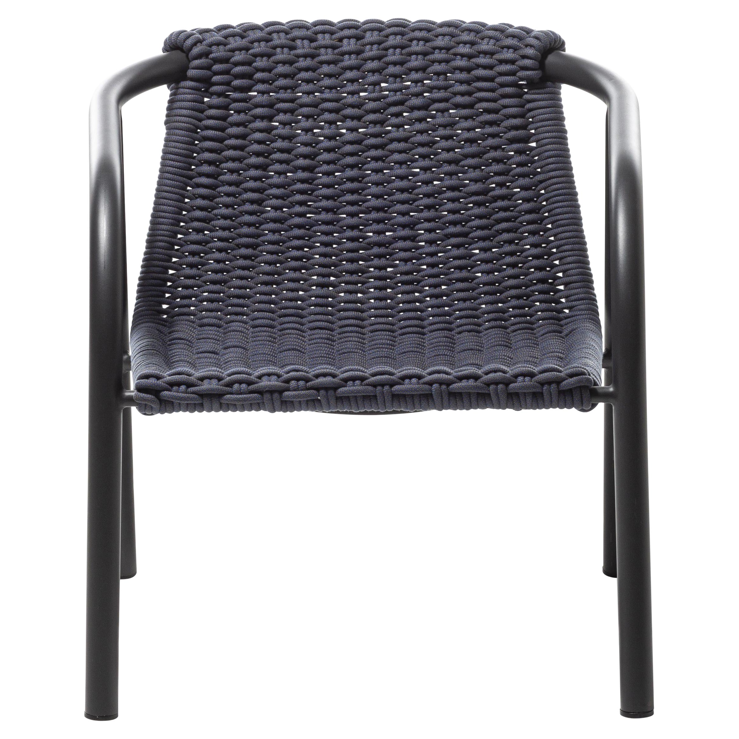 Fauteuil de salon Ken de Gervasoni avec cadre en aluminium laqué gris mat et corde grise