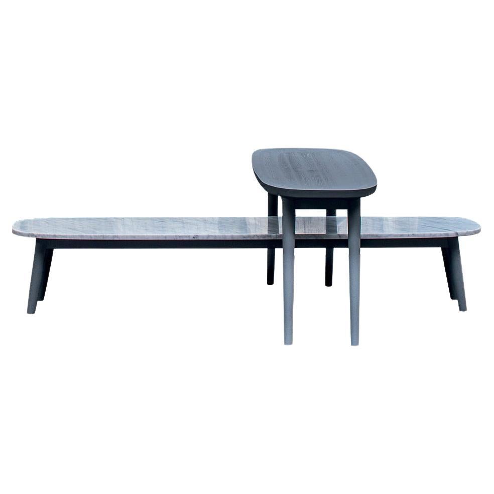 Gervasoni Large Brick Oval Coffee Table in Marble Top with Grey Lacquered Oak For Sale