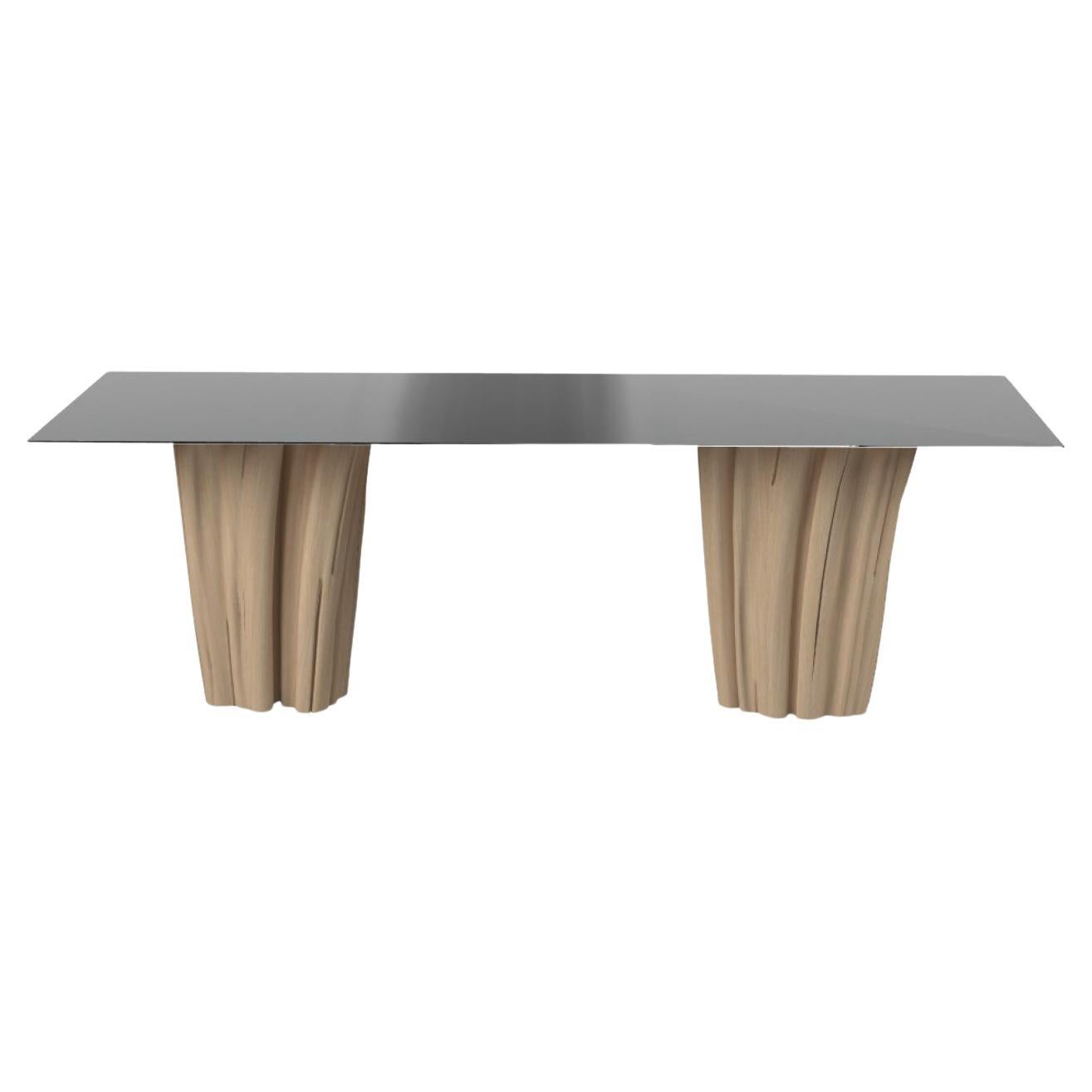 Gervasoni Large Brick Table in Waxed Iron Top with Natural Base by Paola Navone