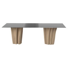 Gervasoni Large Brick Table in Waxed Iron Top with Natural Base by Paola Navone
