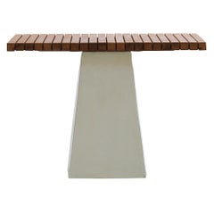 Gervasoni Large Inout 35 Table in Natural Teak Slats Top with White Ceramic Base
