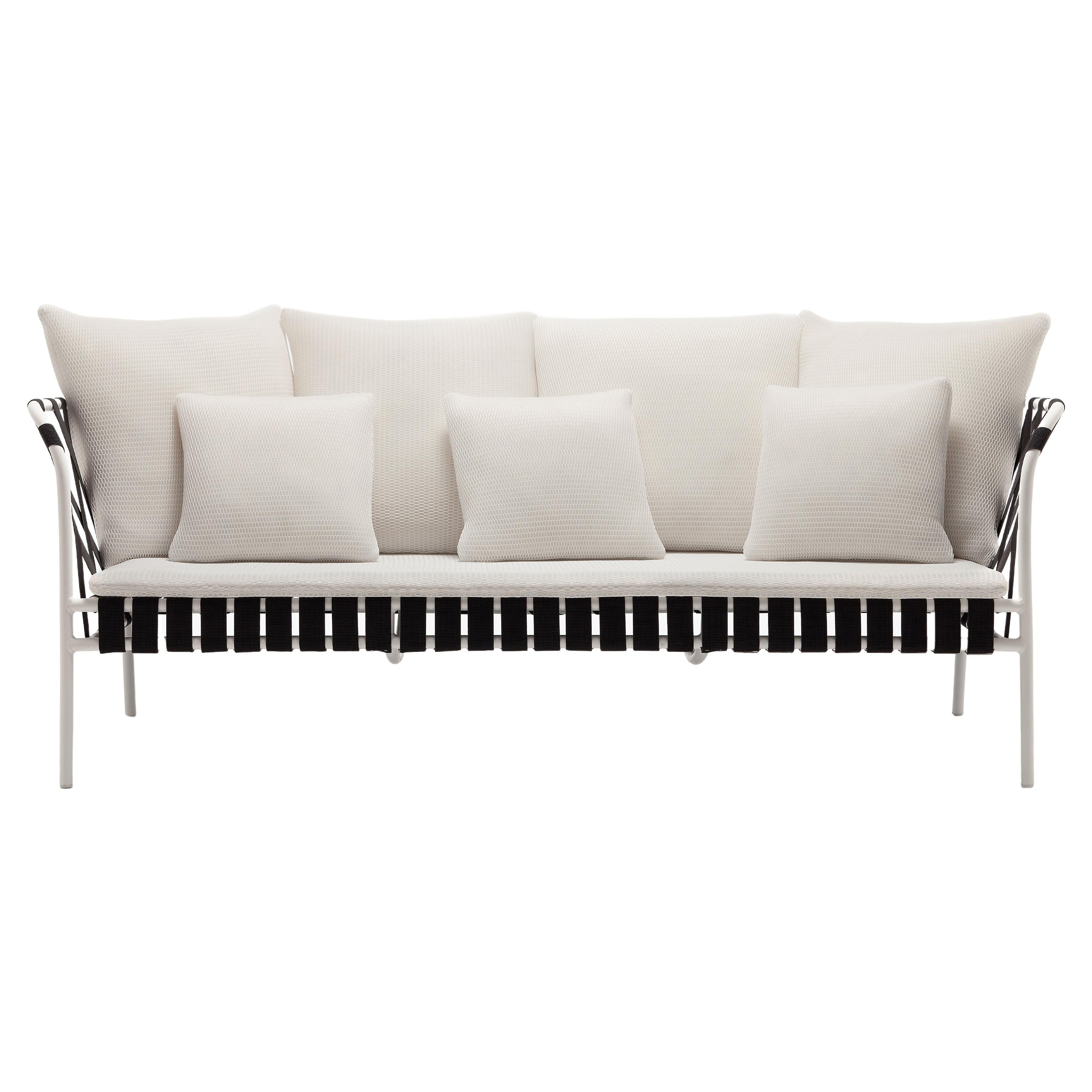 Gervasoni Large Inout Sofa in Aspen 02 Upholstery & White Frame with Black Belts For Sale