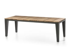 Grande table intérieure Gervasoni avec plateau en lattes de teck naturel fixes et aluminium gris
