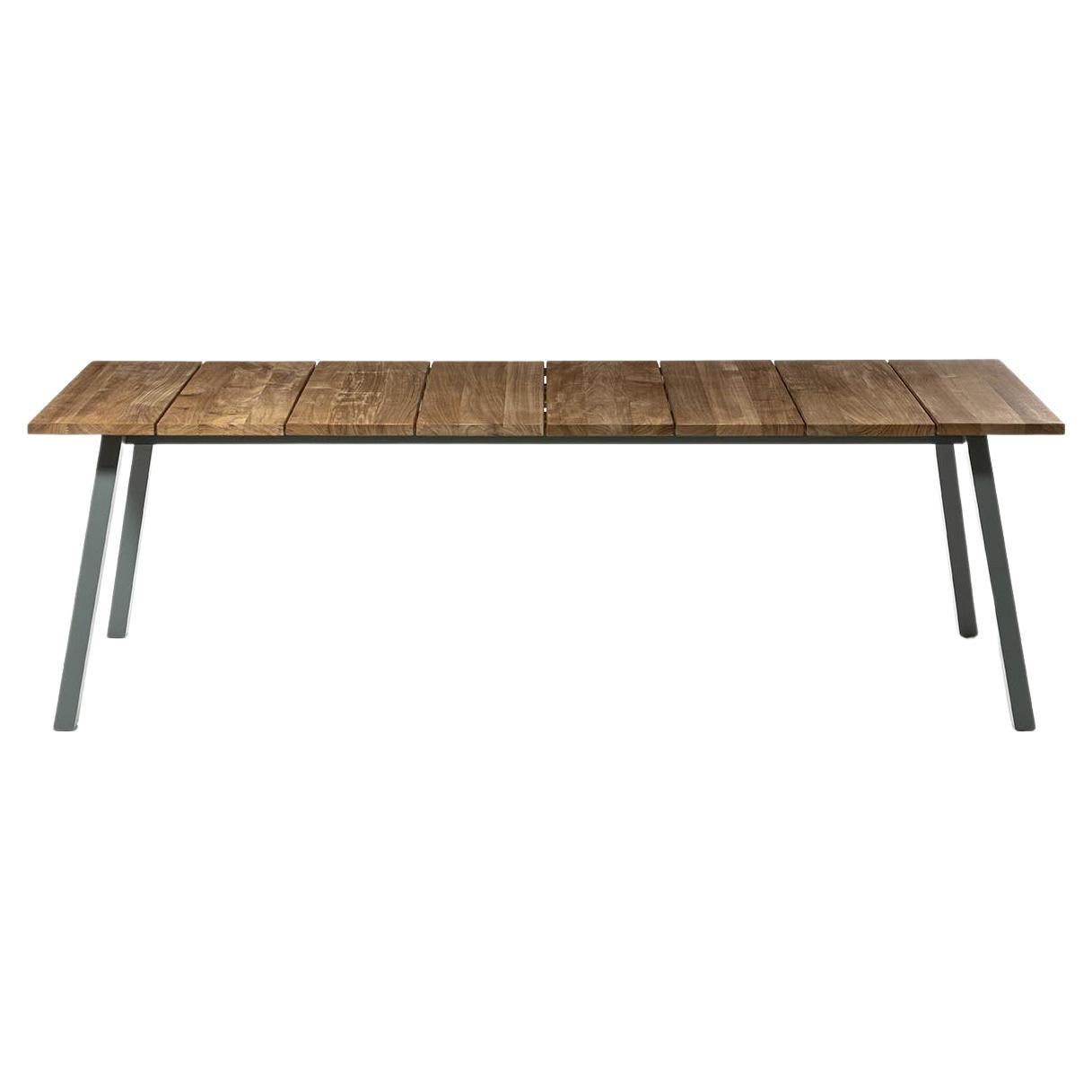 Gervasoni Large Inout Table in Natural Teak Slats Top with Grey Aluminium Frame