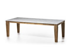 Grande table Jeko de Gervasoni en teck et plateau en marbre de Carrare blanc par Paola Navone