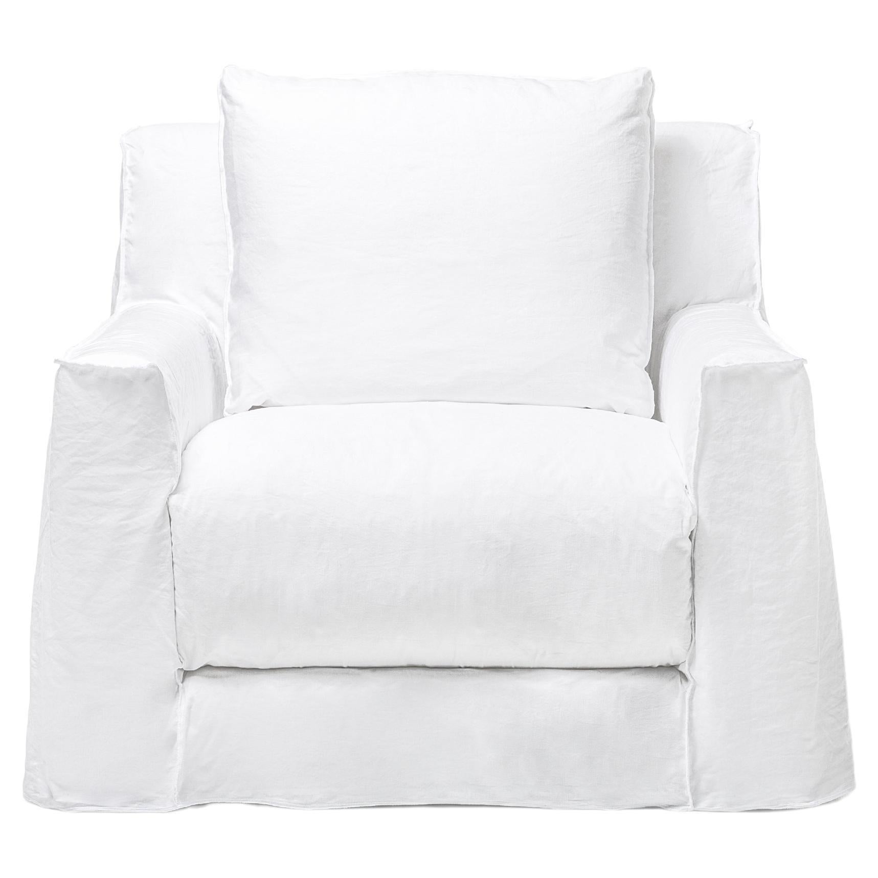 Gervasoni Loll 01 Armchair in White Linen Upholstery by Paola Navone For Sale