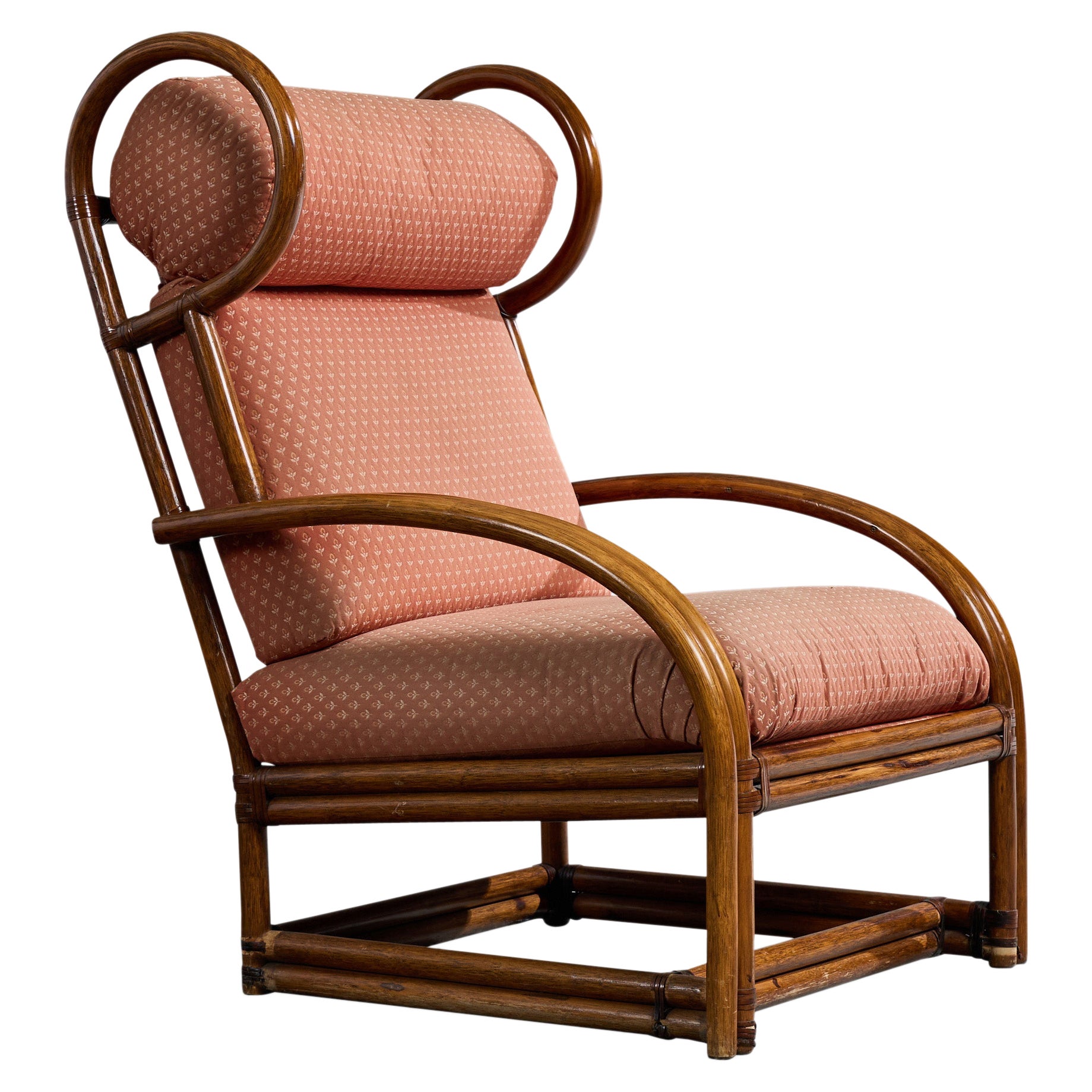 Pre-owned Gervasoni , Lounge Chair, Bamboo, Fabric, Italy, 1970s In Brown