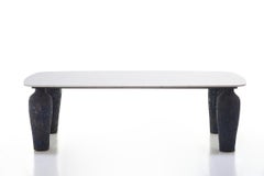 Gervasoni Moon 33 Table with Blue Ceramic Base & White Carrara Marble Top
