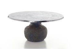 Gervasoni Moon 36 Round Table with Blue Ceramic Base & Cast Aluminium Top
