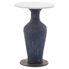 Gervasoni Moon 39 Side Table with Cast Iron Base & White Carrara Marble Top