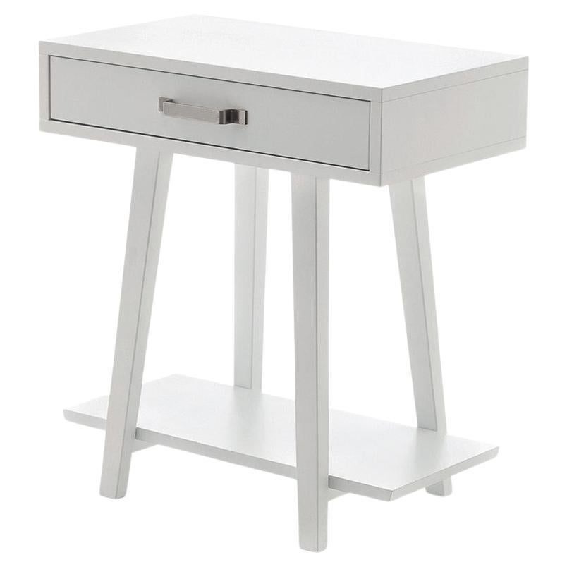 Gervasoni Night Table in White Lacquer with Wooden Feet by Paola Navone