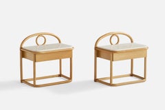 Gervasoni, Nightstands, Oak, Bentwood, Leather, Marble, Italy, 1970s