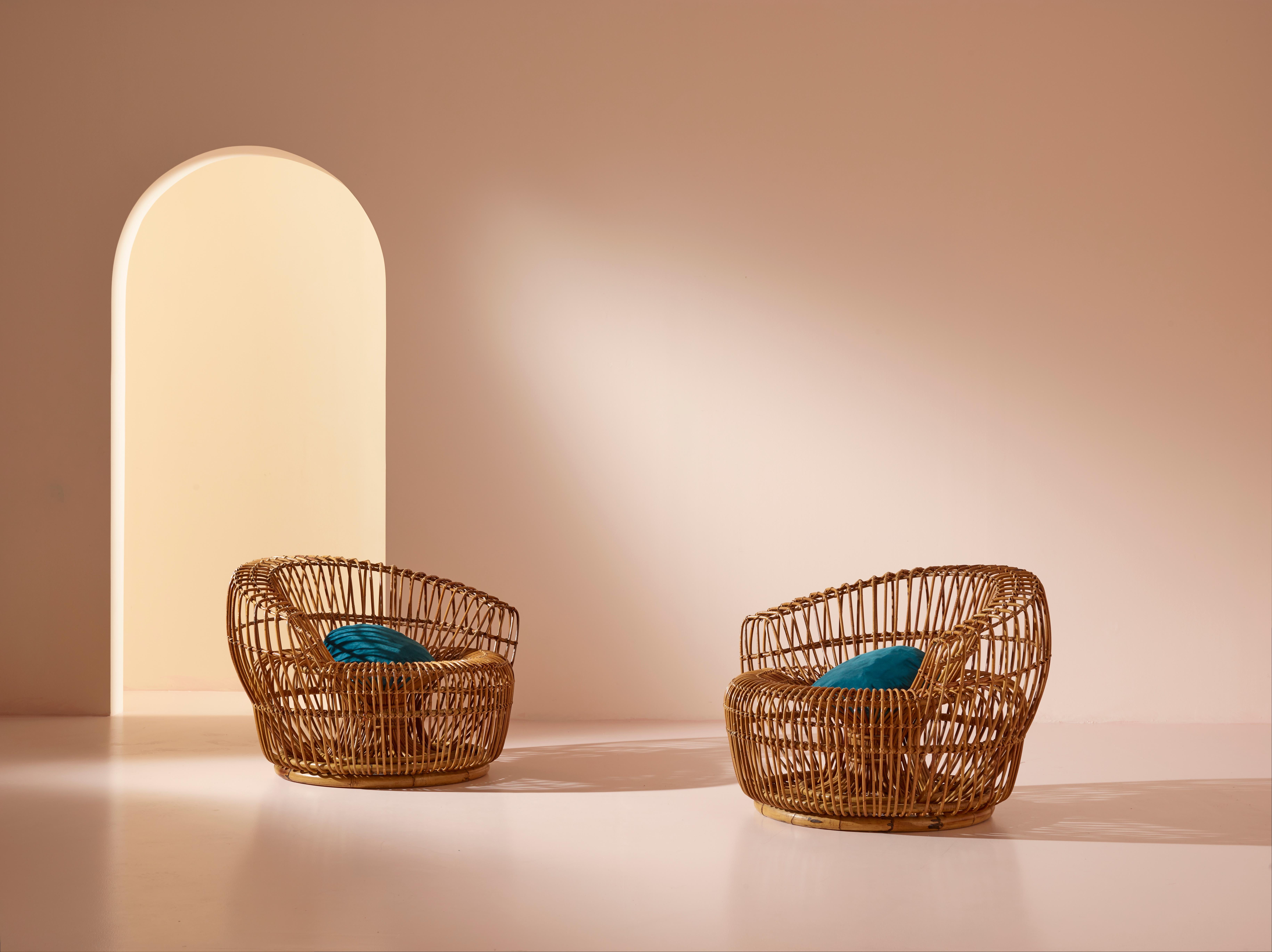 Gervasoni pair of Model 526 bamboo lounge chairs, Italy, early 1960s 2