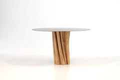 Gervasoni Round Brick Table in Waxed Iron Top with Natural Base by Paola Navone