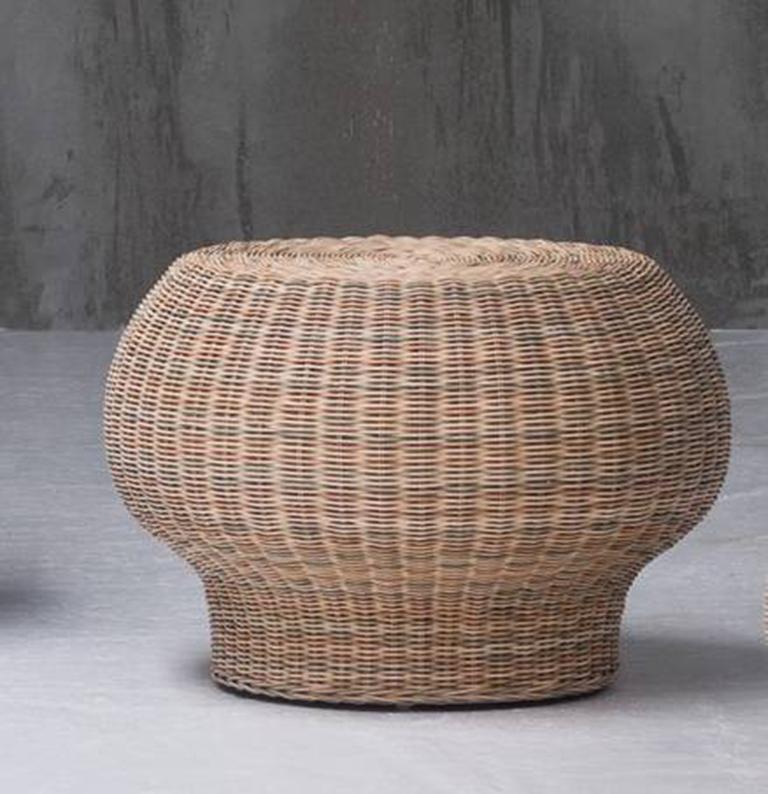 Modern Gervasoni Small Bolla Ottoman in Natural Melange Rattan Core by Michael Sodeau For Sale