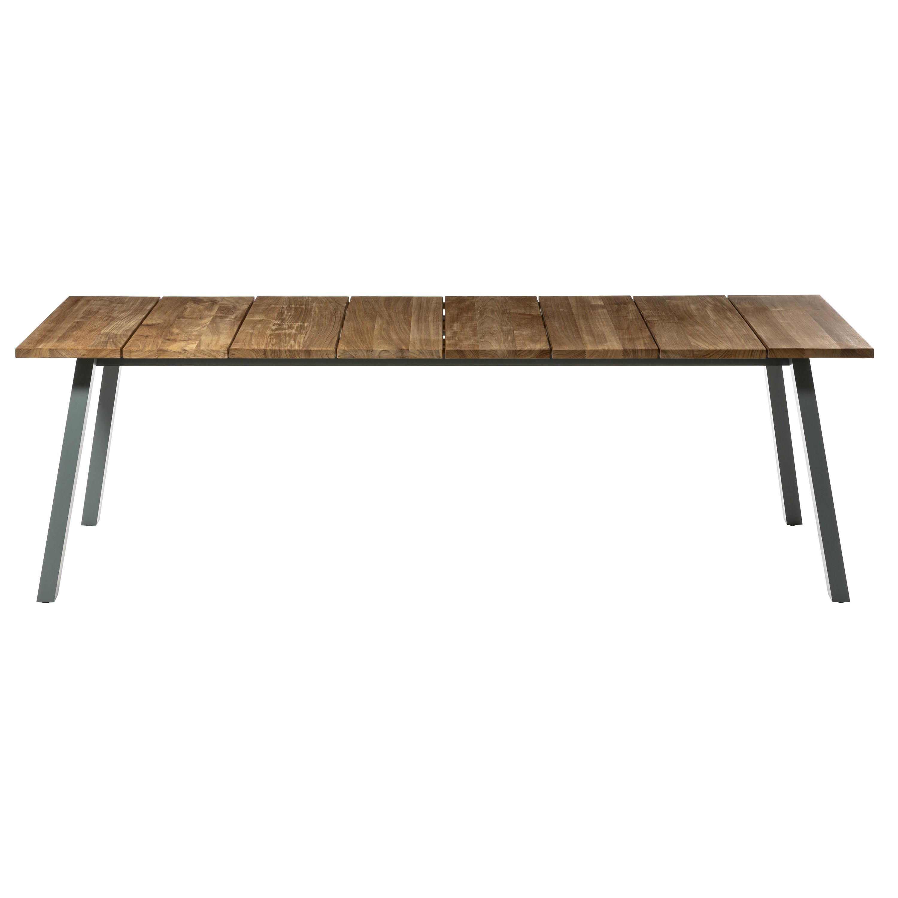 Mesa Inout Pequeña Gervasoni con Tablero Extensible de Listones de Teca Natural y Aluminio