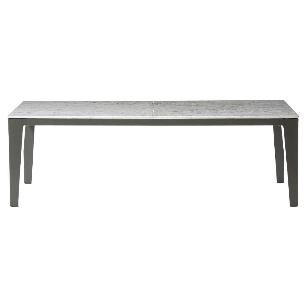 Gervasoni Kleiner ausziehbarer Tisch mit weißer Carrara-Marmorplatte und grauem Aluminiumfuß