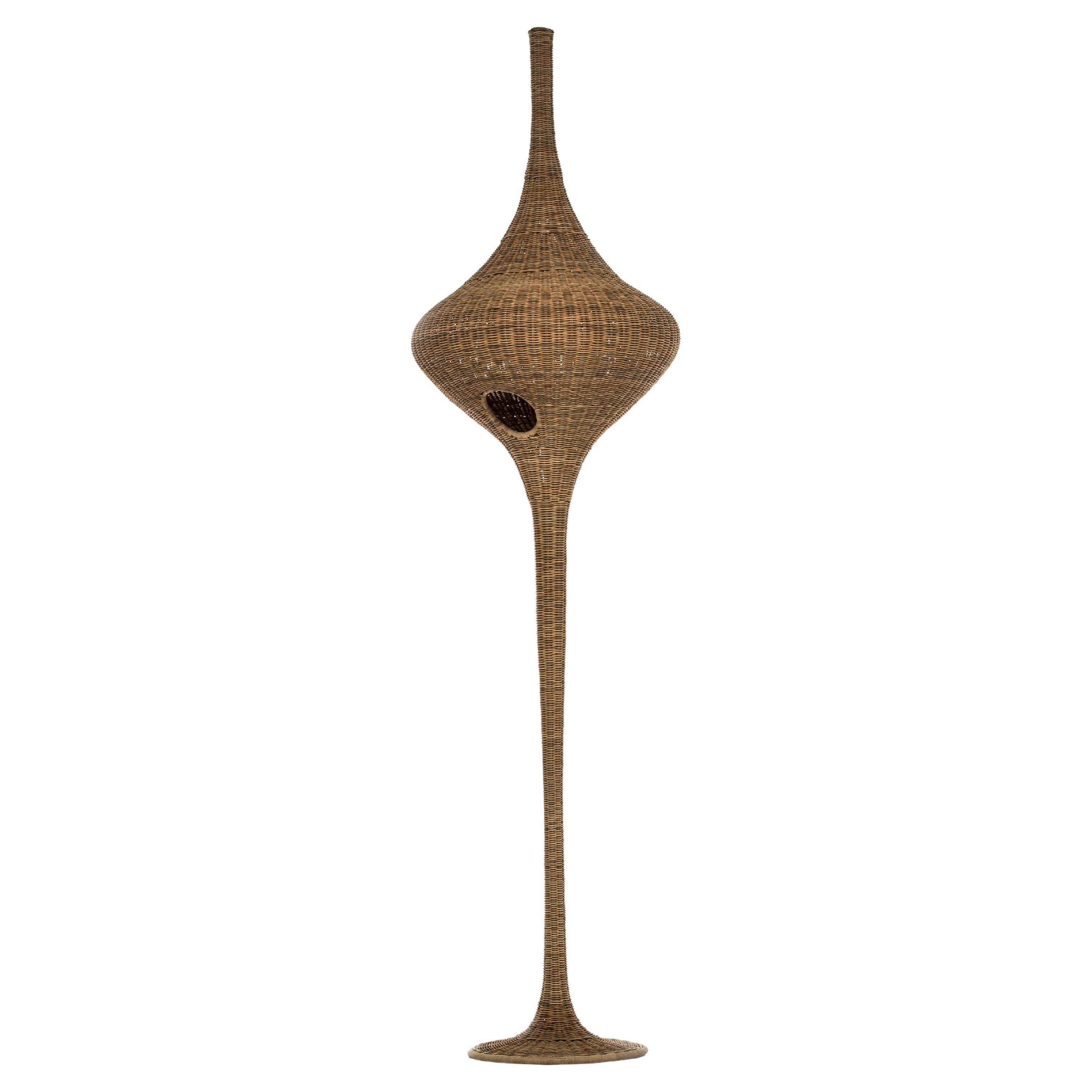 Gervasoni Spin L Floor Lamp in Natural Melange Rattan by Michael Sodeau For Sale