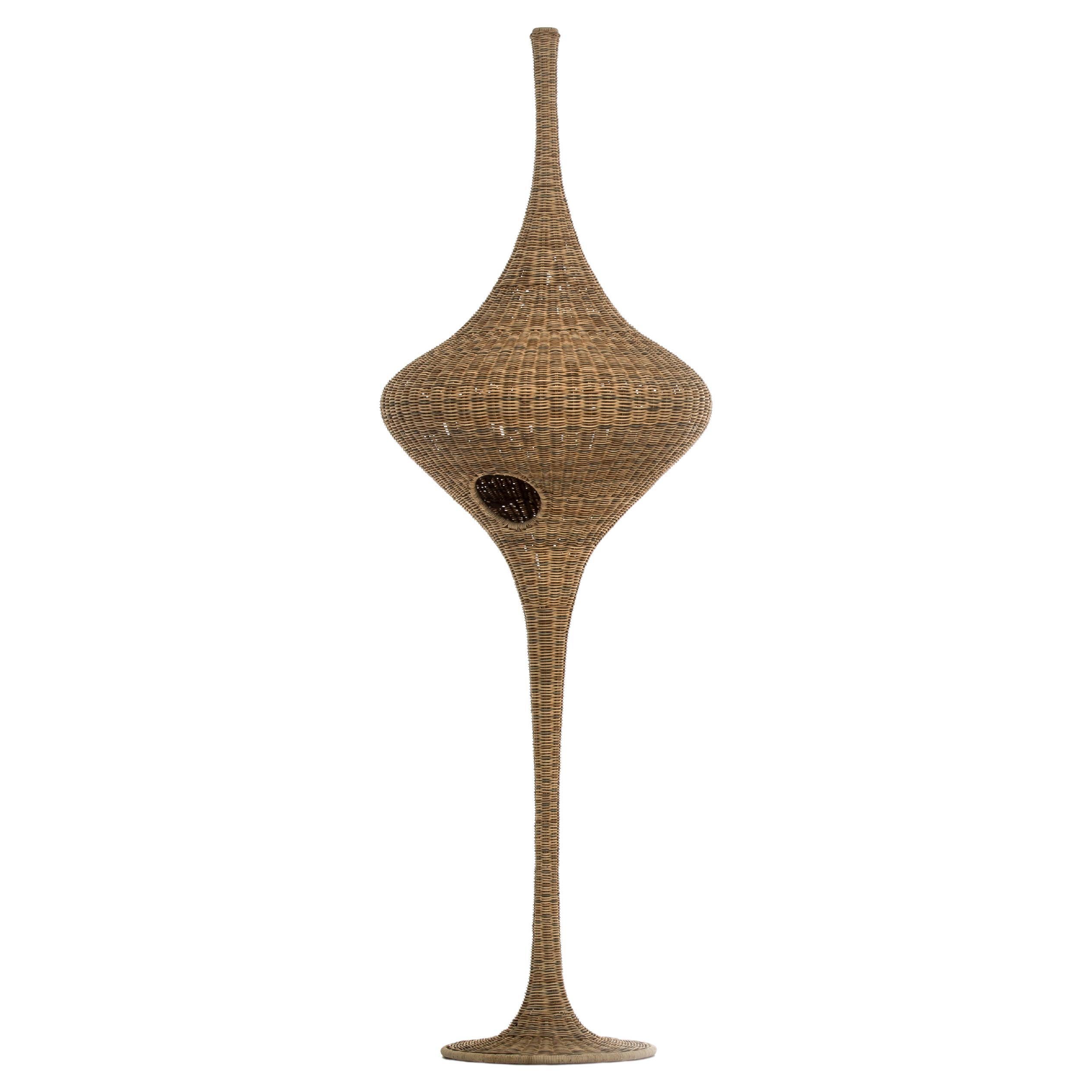 Gervasoni Spin M Floor Lamp in Natural Melange Rattan by Michael Sodeau For Sale