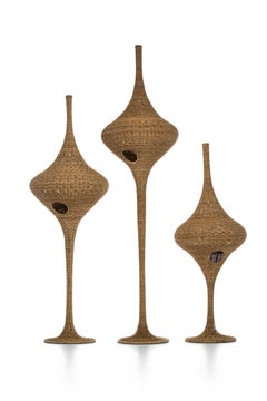 Gervasoni Spin S Floor Lamp in Natural Melange Rattan by Michael Sodeau