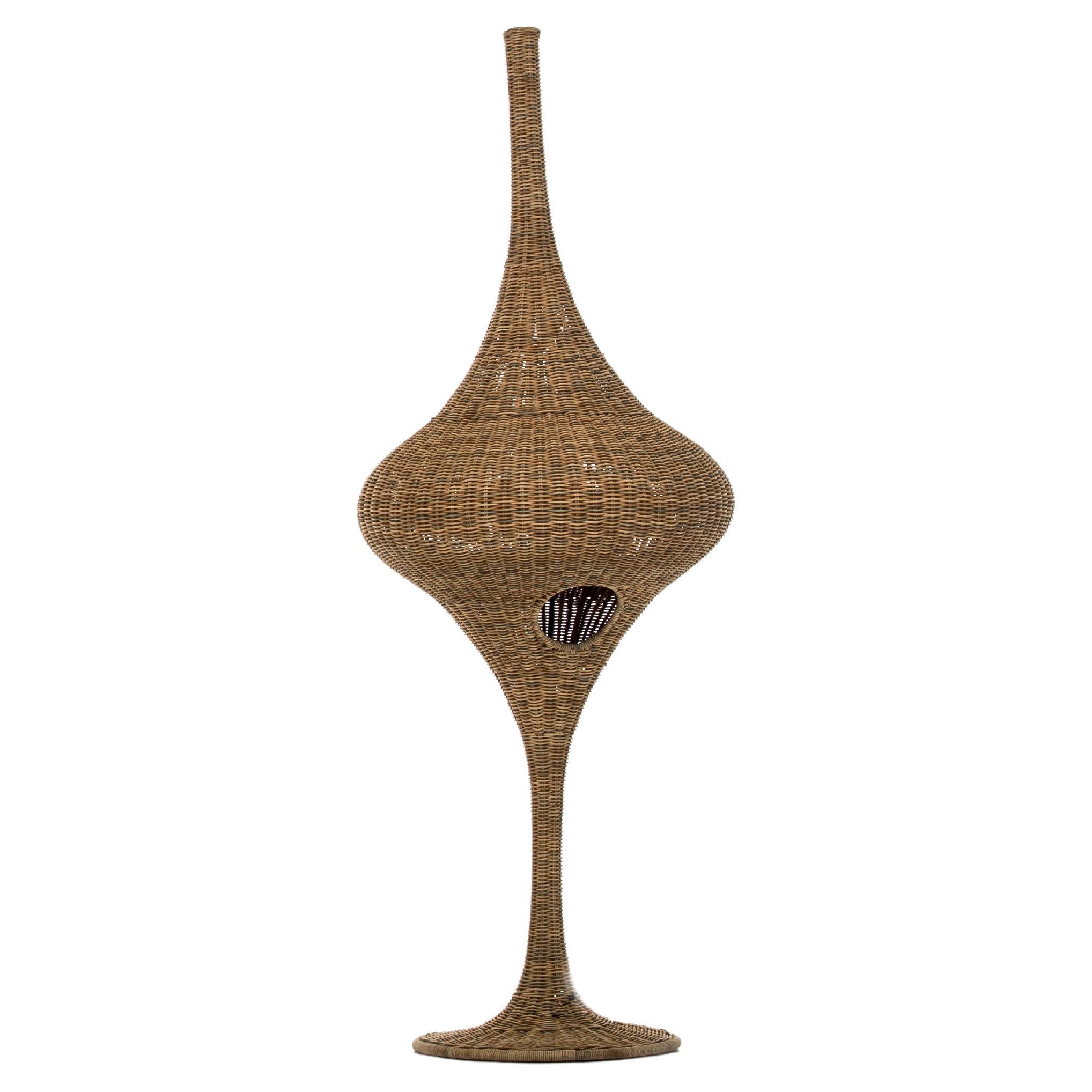 Gervasoni Spin S Stehlampe aus natürlichem Melange-Rattan von Michael Sodeau