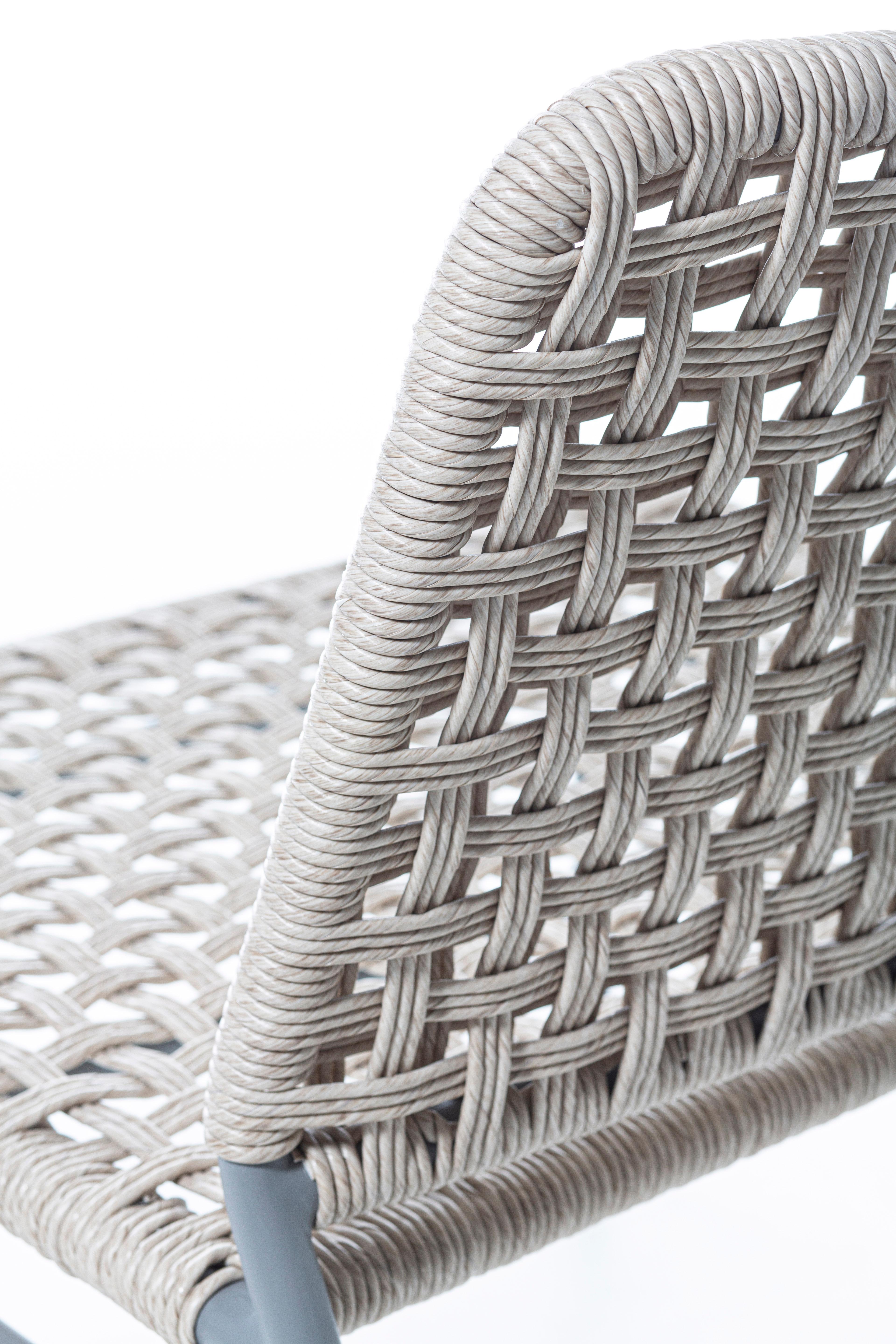 Modern Gervasoni Straw Armchair in Light Grey Aluminium Frame with Woven Resin Fiber For Sale