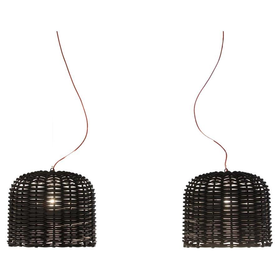 Gervasoni Sweet 96 Suspension Lamp in Woven Matt Black PVC by Paola Navone