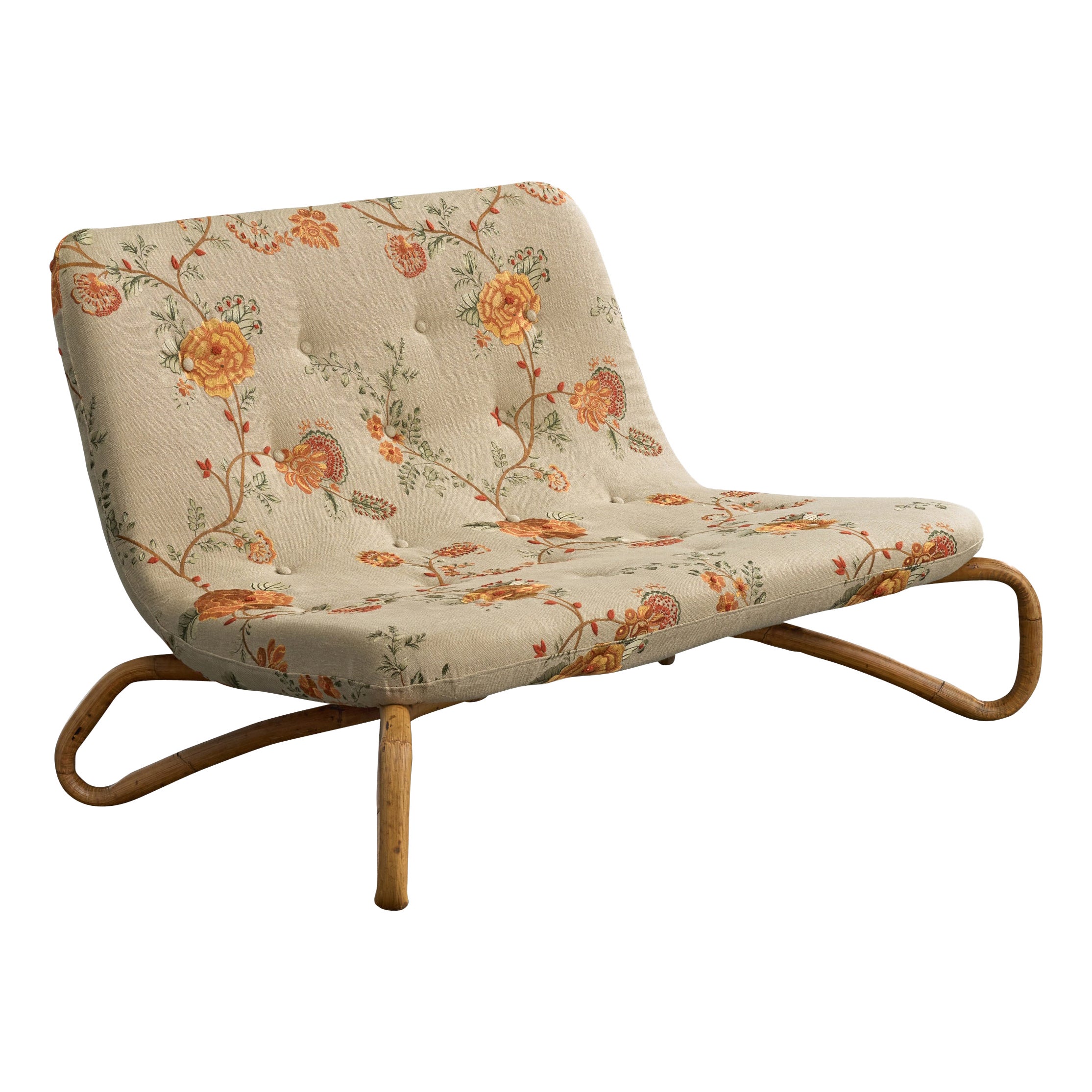 Gervasoni Udine, canapé, tissu, bambou, rotin, Italie, années 1960