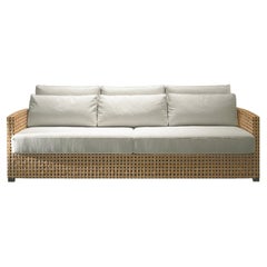Gervasoni WK, großes Sofa aus Buche mit geflochtenem Rohhide und Kissen von Paola Navone