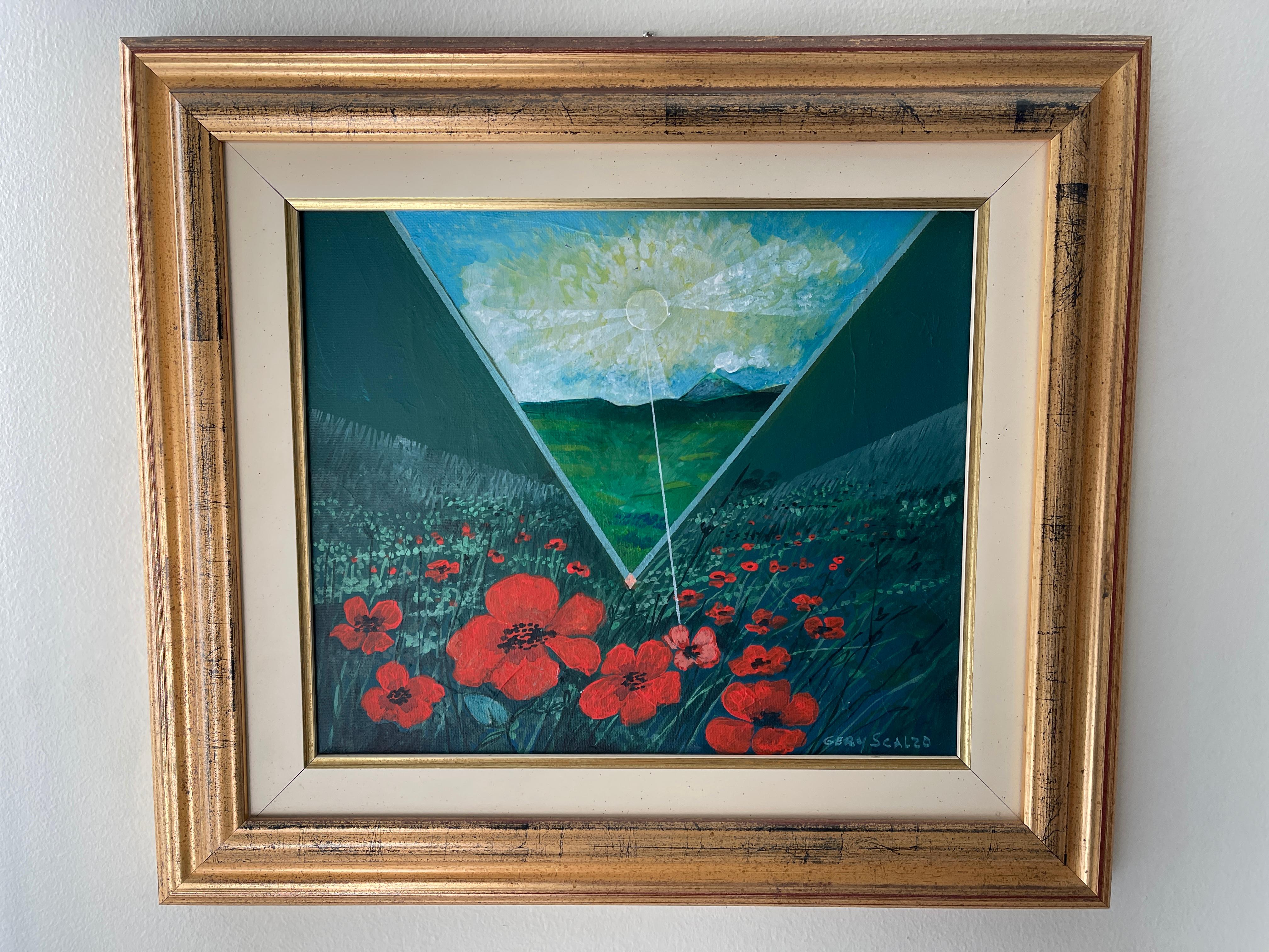 Gery Scalzo Polyhedric Sunbeam Sicilian Poppy Landscape Painting For Sale 3