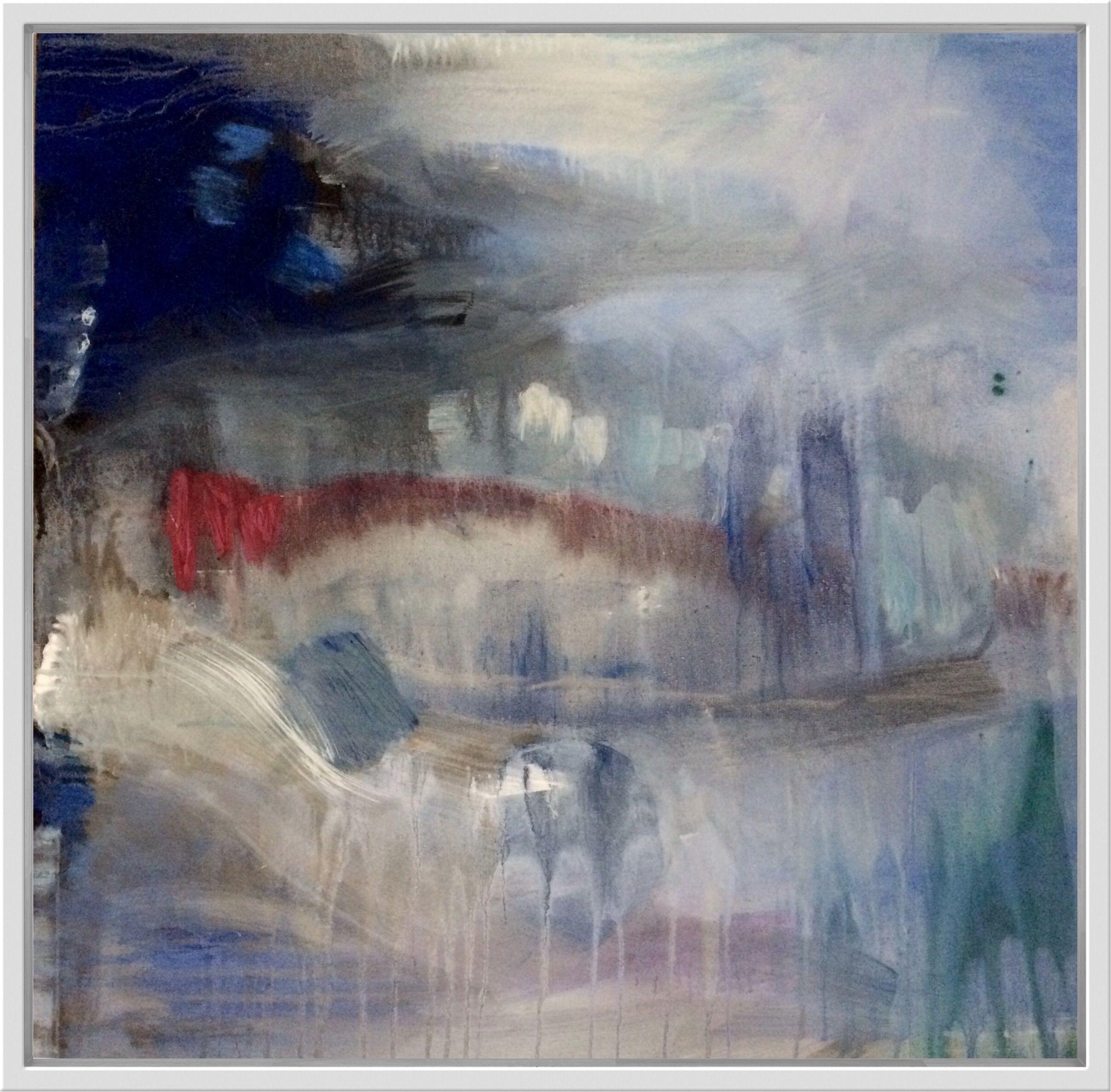 Listen to the Rain, Painting, Acrylic on Canvas - Gray Abstract Painting by Gesa Reuter
