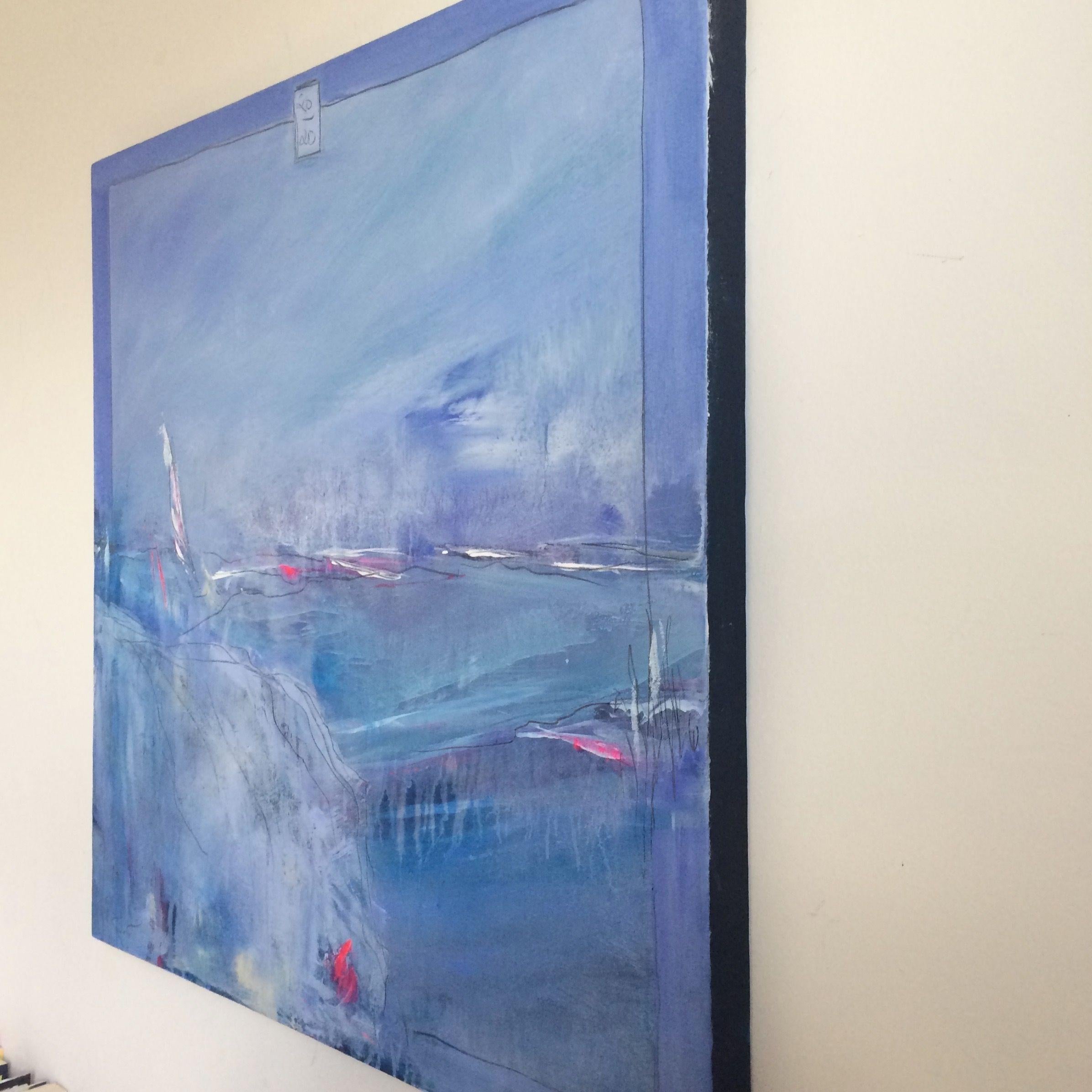 Sailing Away, Painting, Acrylic on Canvas - Purple Abstract Painting by Gesa Reuter