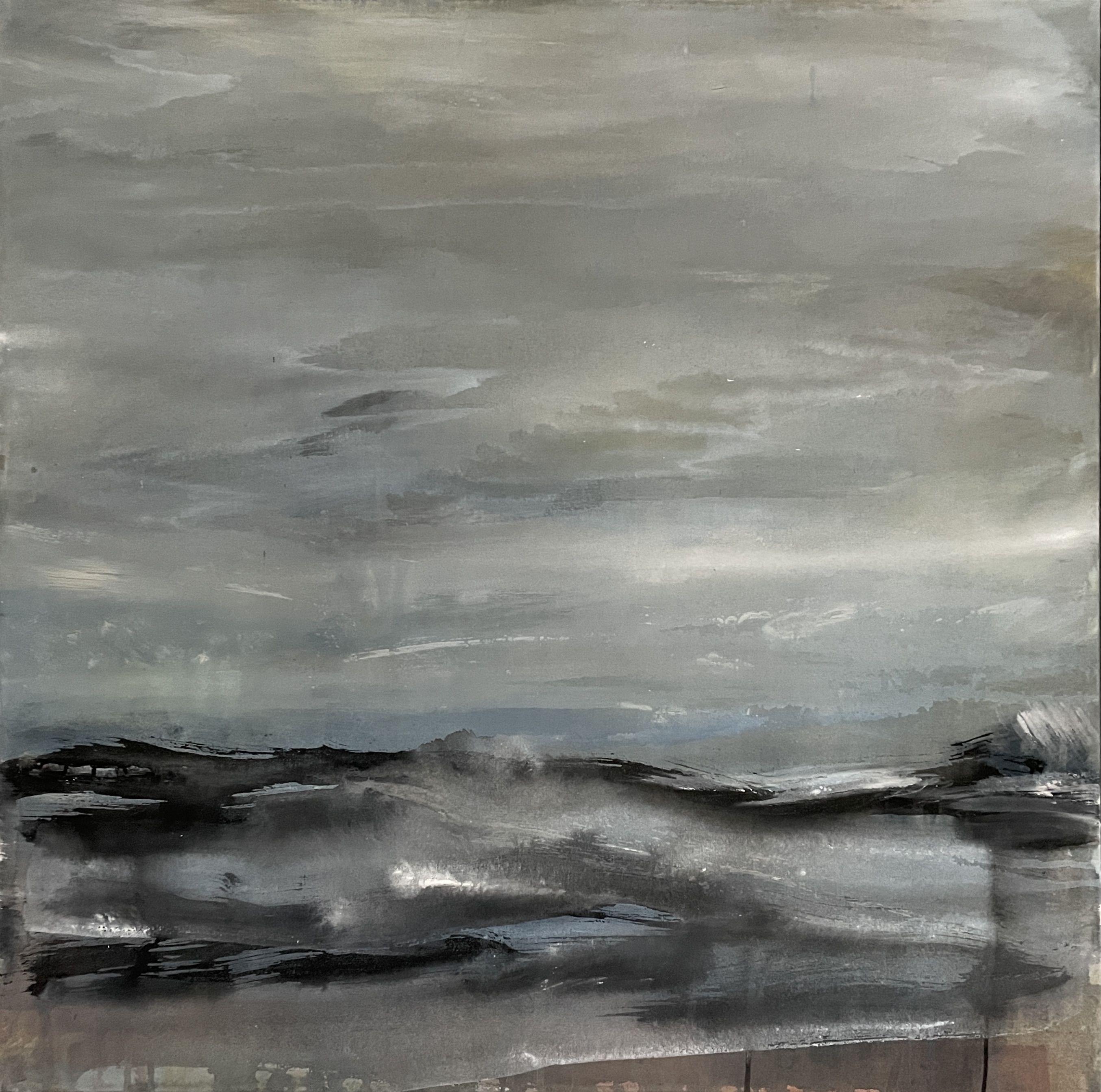 One of my black and white paintings about the sea with its different light shades when it is rainy and stormy. At the sea, you can always see the light shining through and that is a great metaphor for life.    Here, you can find many many thin