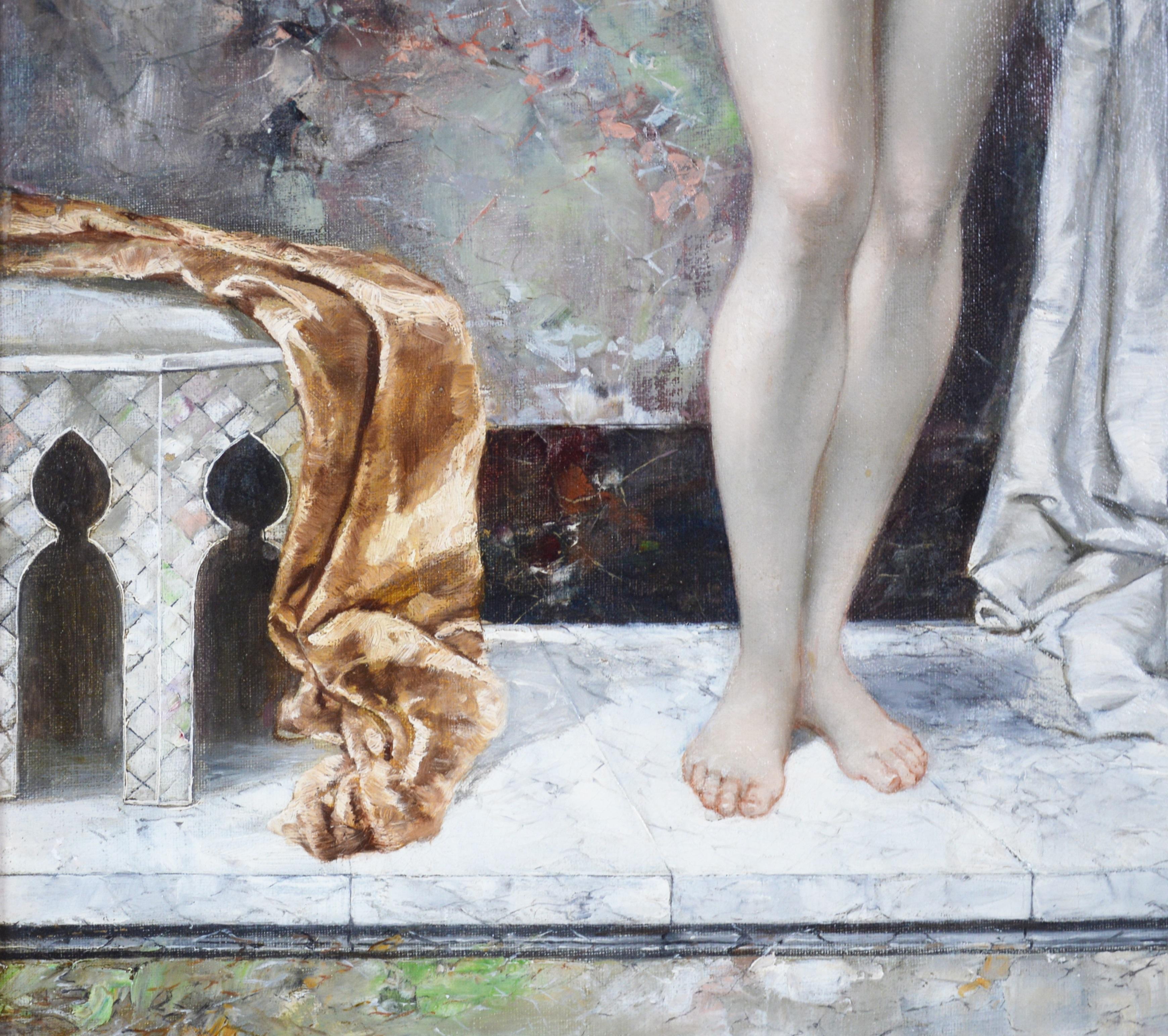 Apprehension - Large 19th Century Orientalist Oil Painting of Beautiful Nude  1