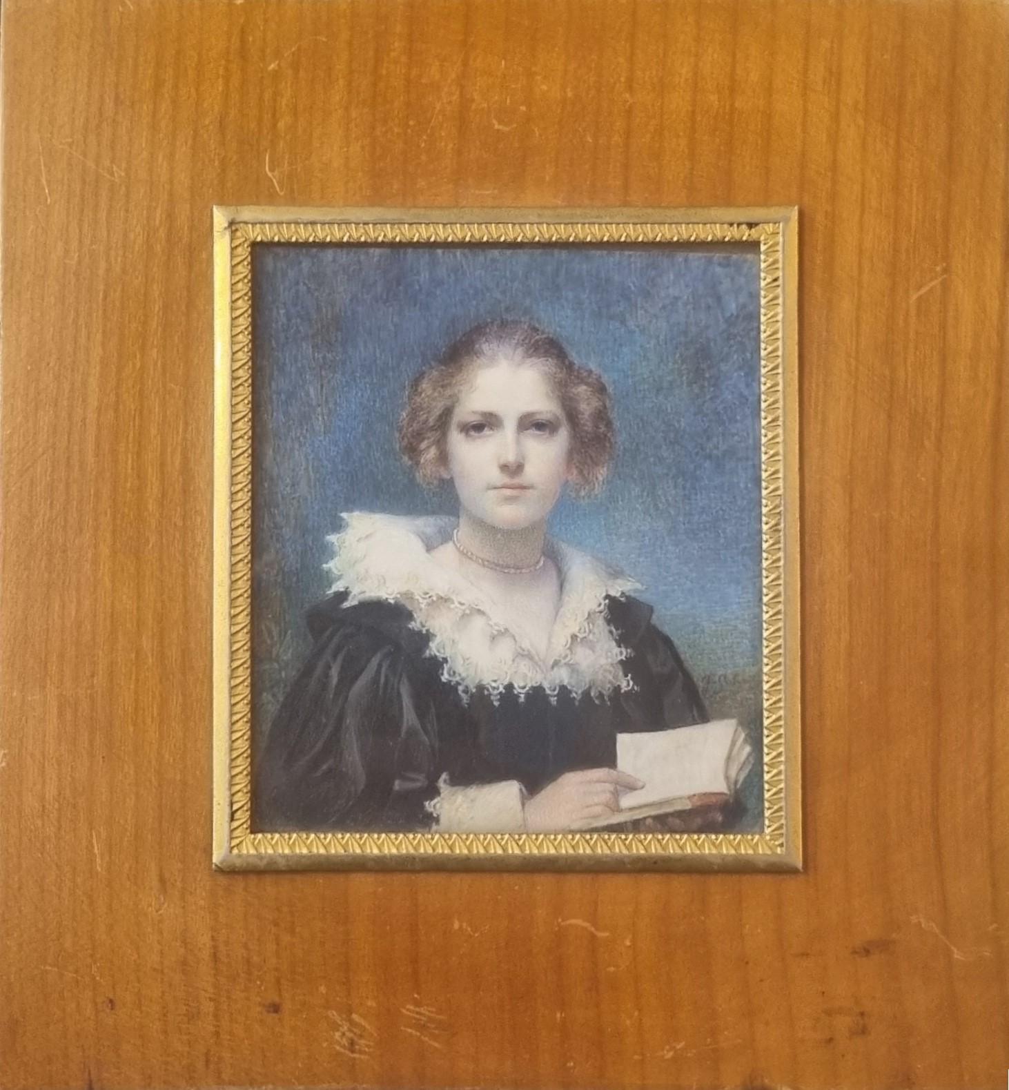 Retrato Bella Mujer SALOMAN Aguada Pintor sueco danés XIX - Painting de Geskel Saloman