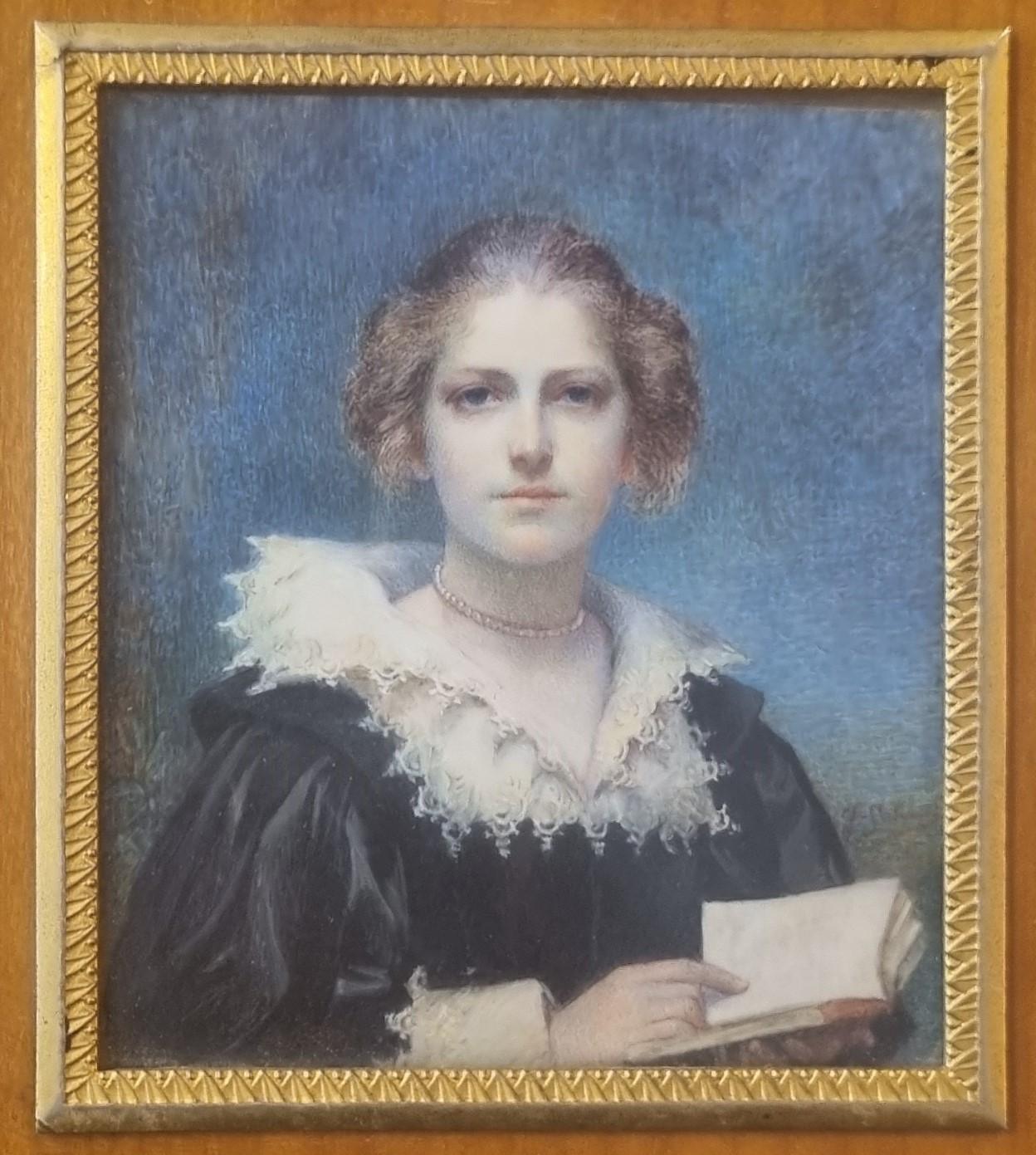 Retrato Bella Mujer SALOMAN Aguada Pintor sueco danés XIX - Painting Académico de Geskel Saloman