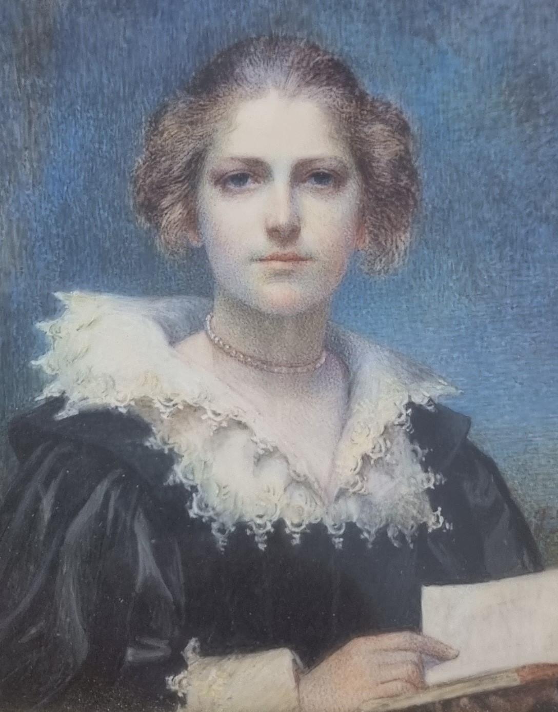Retrato Bella Mujer SALOMAN Aguada Pintor sueco danés XIX - Portrait Painting Gris de Geskel Saloman