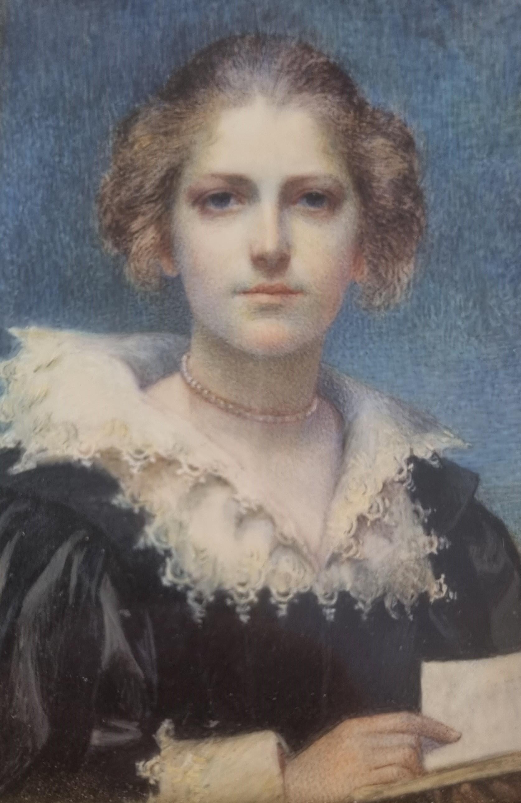 Geskel SALOMAN
Tonder (Dinamarca) 1821 - Bastad (Suecia), 1902
Retrato de una mujer con un libro
Aguada sobre hueso
8,8 x 8,5 cm (16,5 x 15,5 cm con el marco)
Firmado abajo a la derecha 