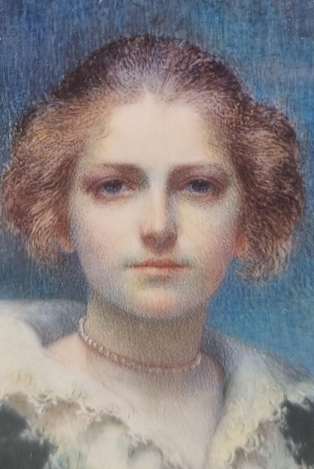 Retrato Bella Mujer SALOMAN Aguada Pintor sueco danés XIX en venta 2