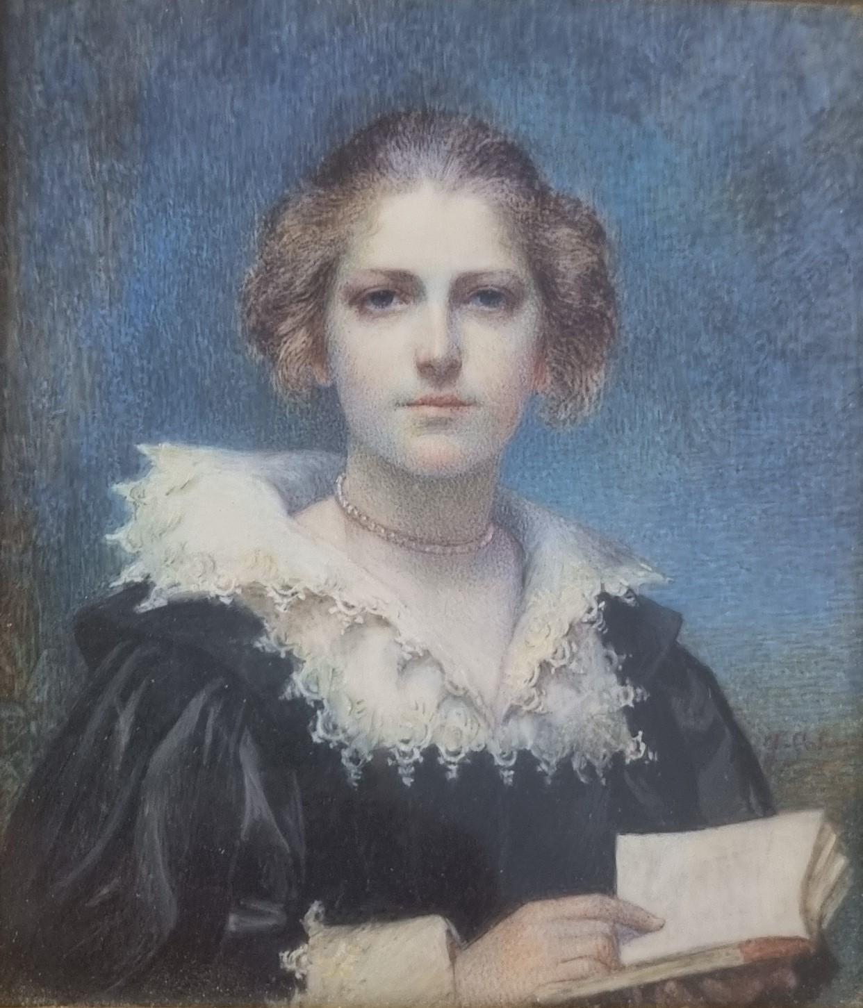Retrato Bella Mujer SALOMAN Aguada Pintor sueco danés XIX en venta 3