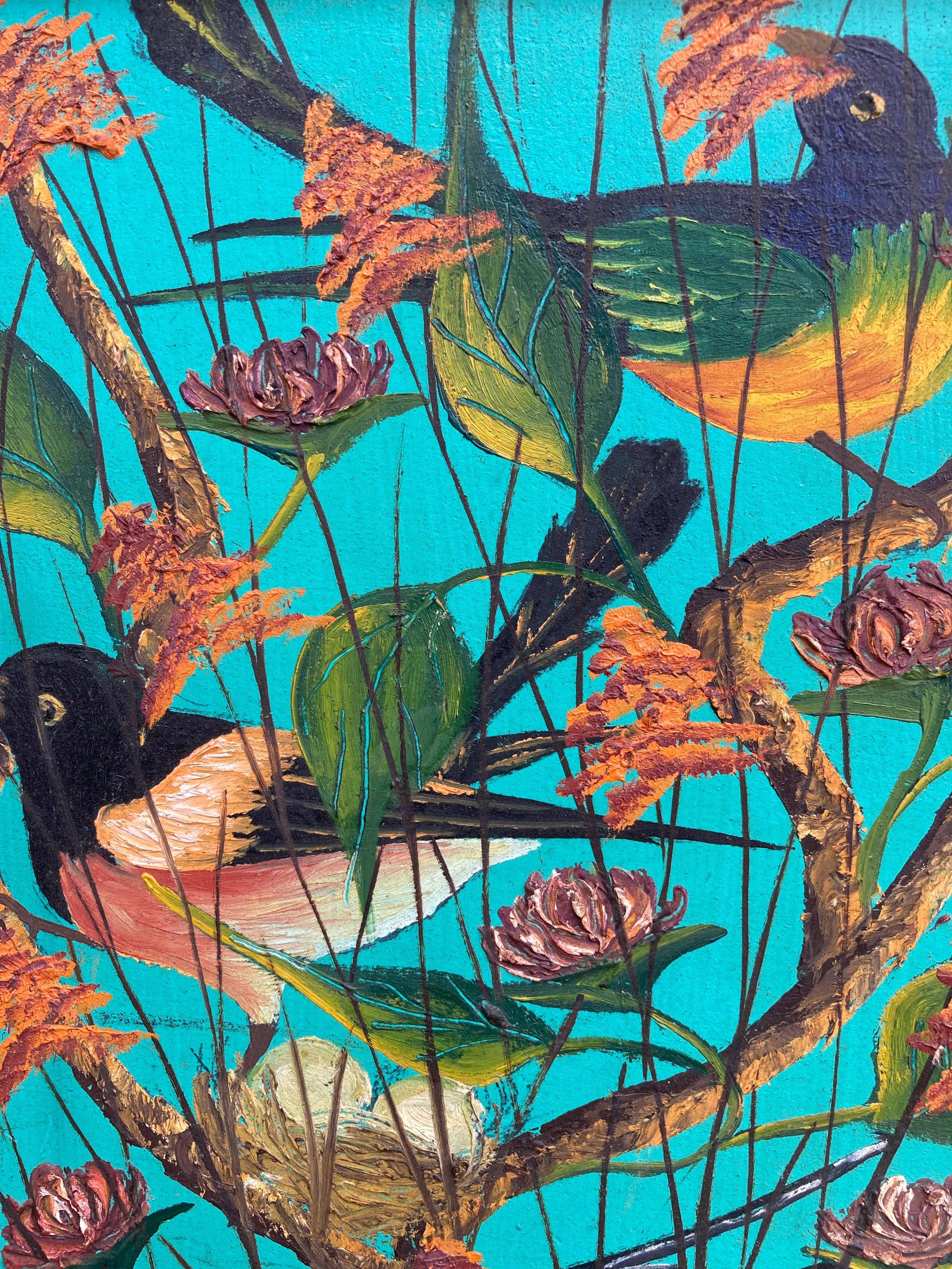 Birds in a Tree (framed) - Haitian Artist Gesner Abelard - Painting by Gesnar Abelard