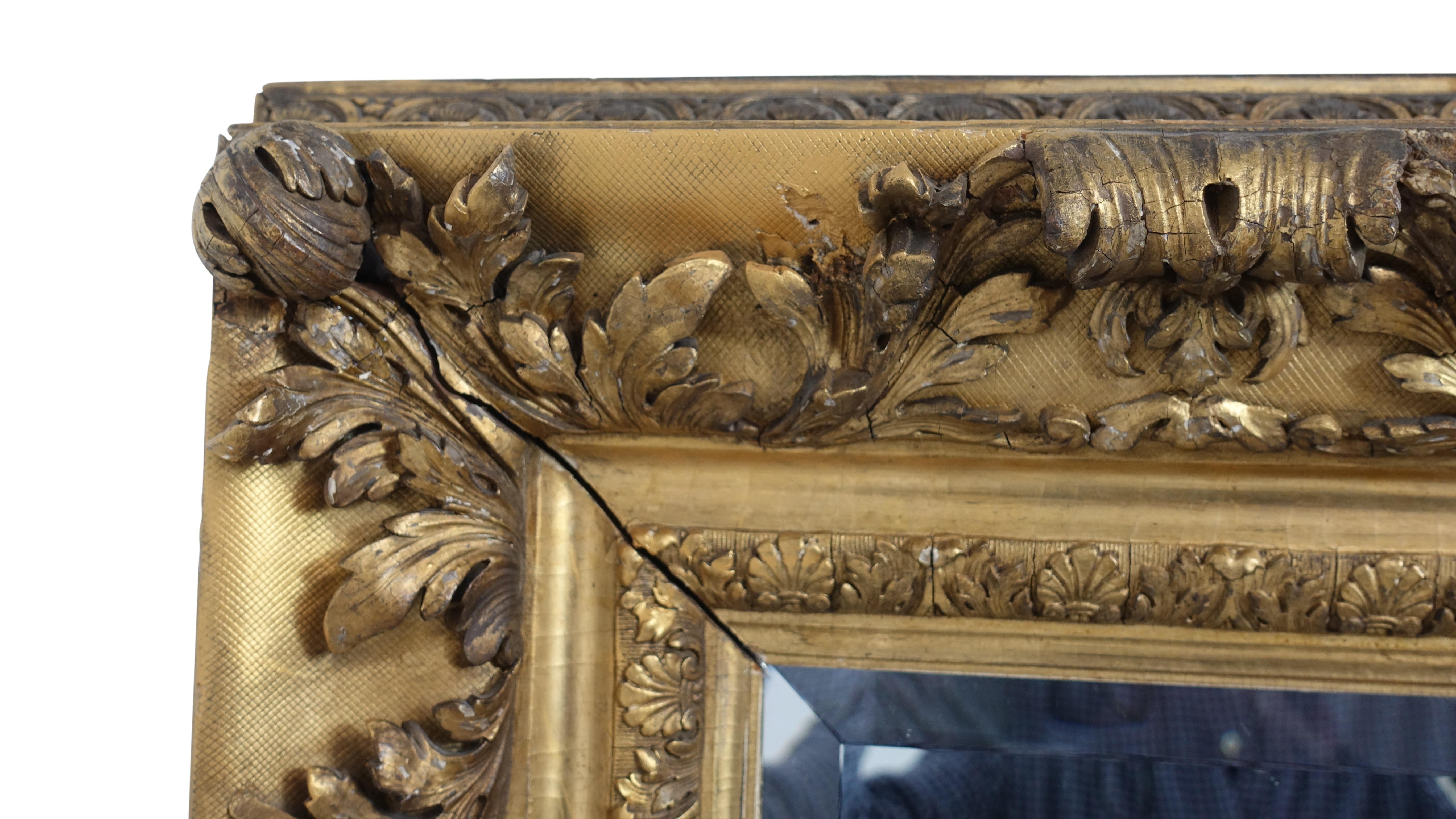 Beaux Arts Gesso and Carved Gilt Framed Mirror, English, 19th Century For Sale