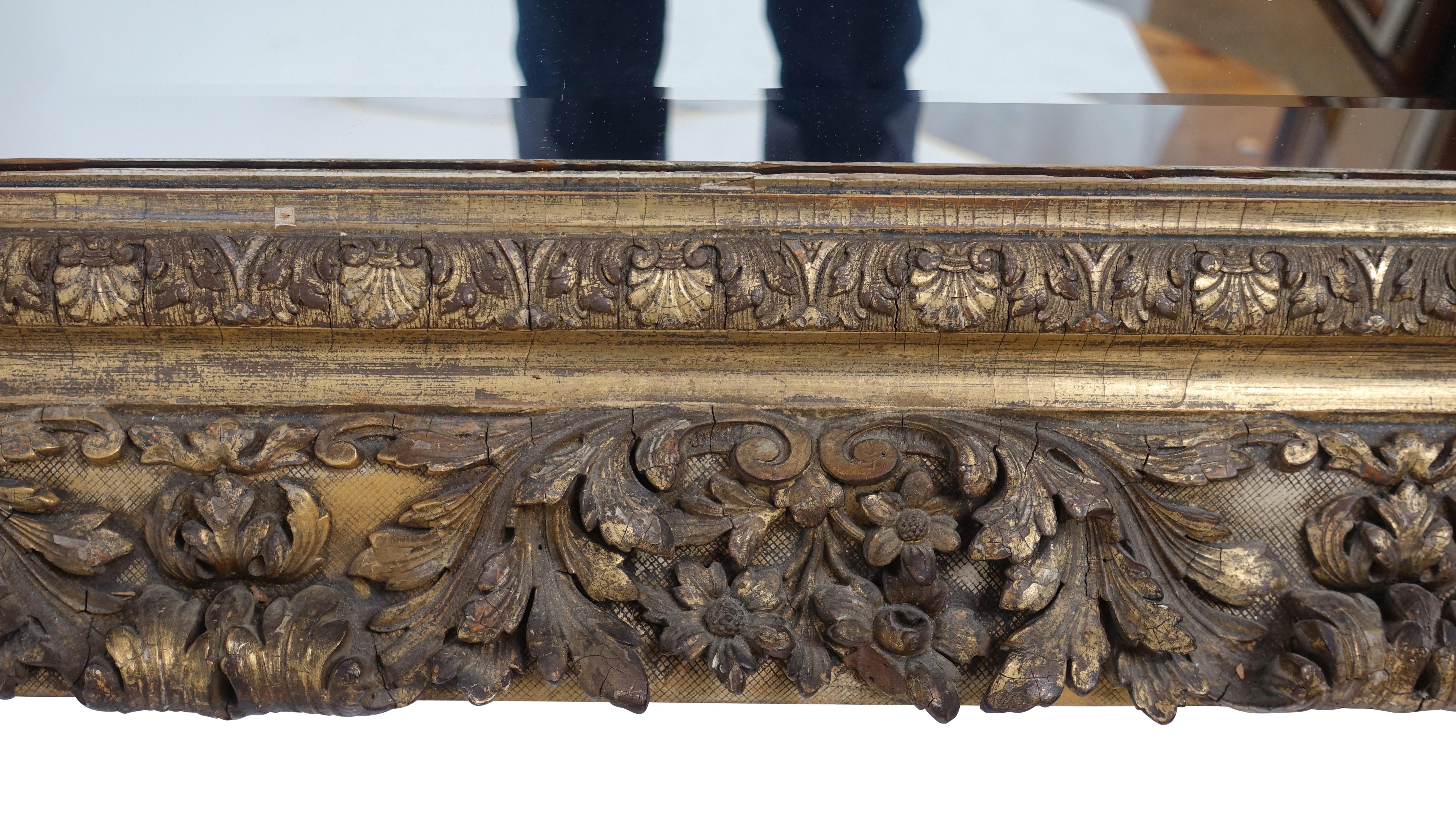 Gesso and Carved Gilt Framed Mirror, English, 19th Century In Good Condition For Sale In San Francisco, CA