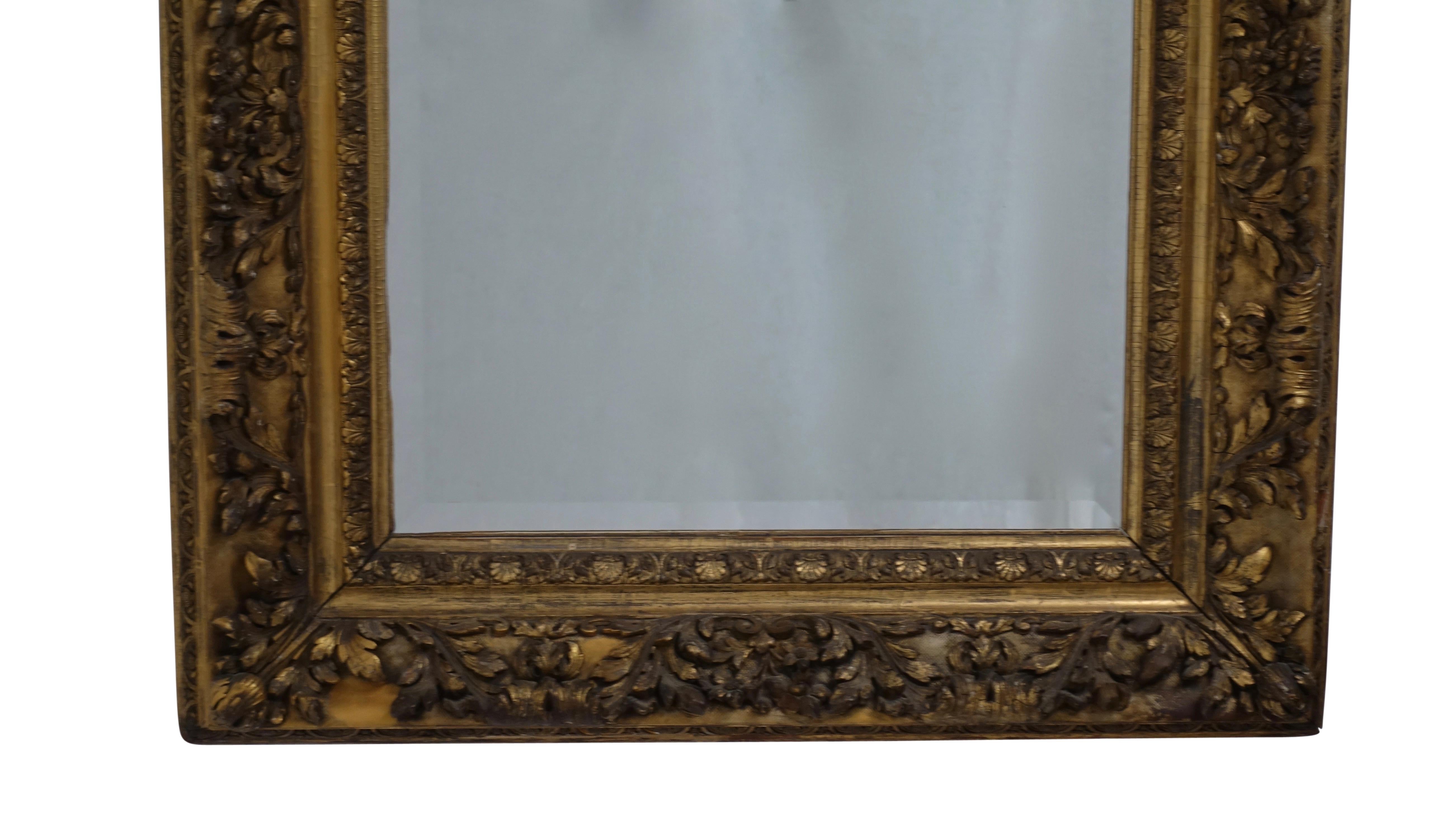 Wood Gesso and Carved Gilt Framed Mirror, English, 19th Century For Sale