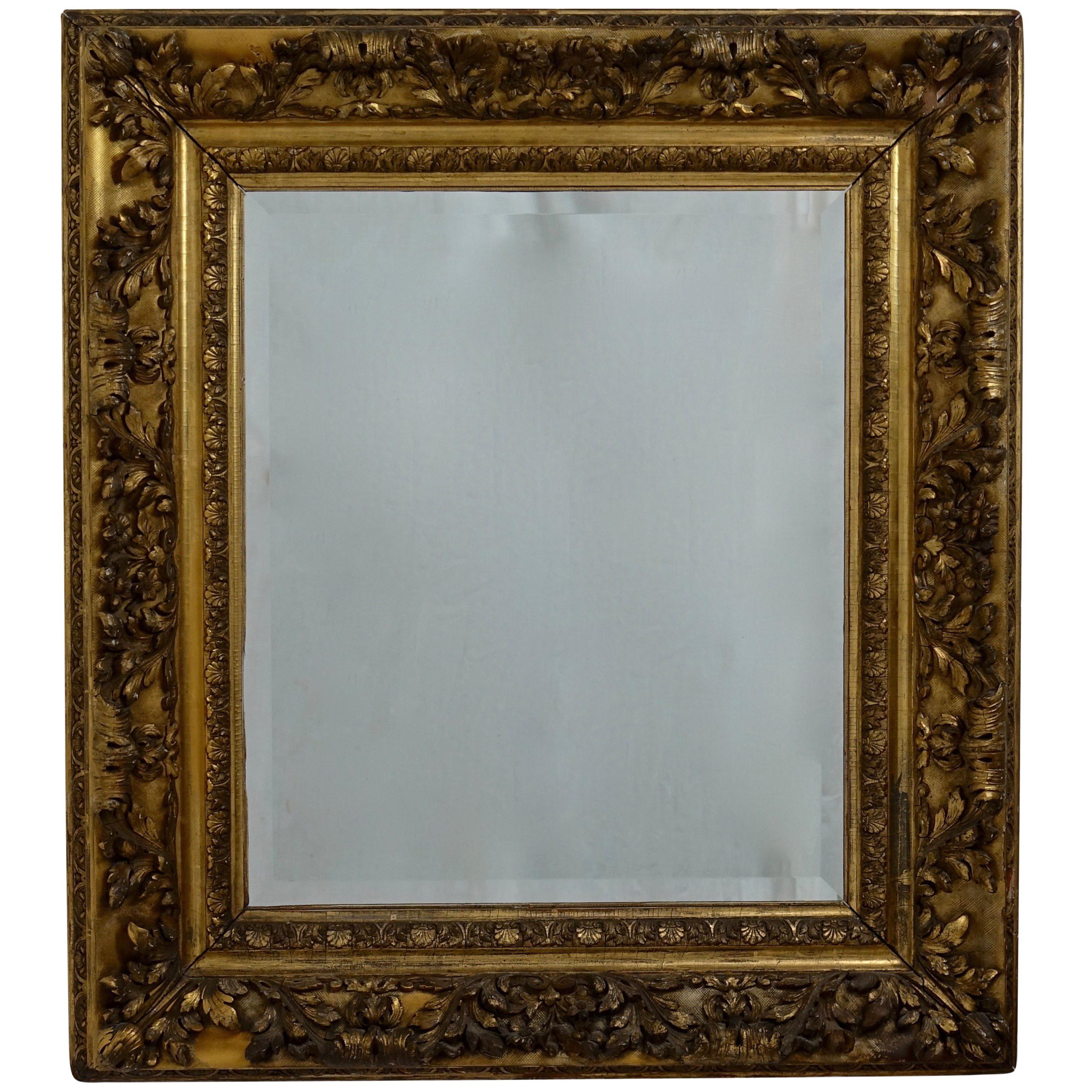 Gesso and Carved Gilt Framed Mirror, English, 19th Century For Sale