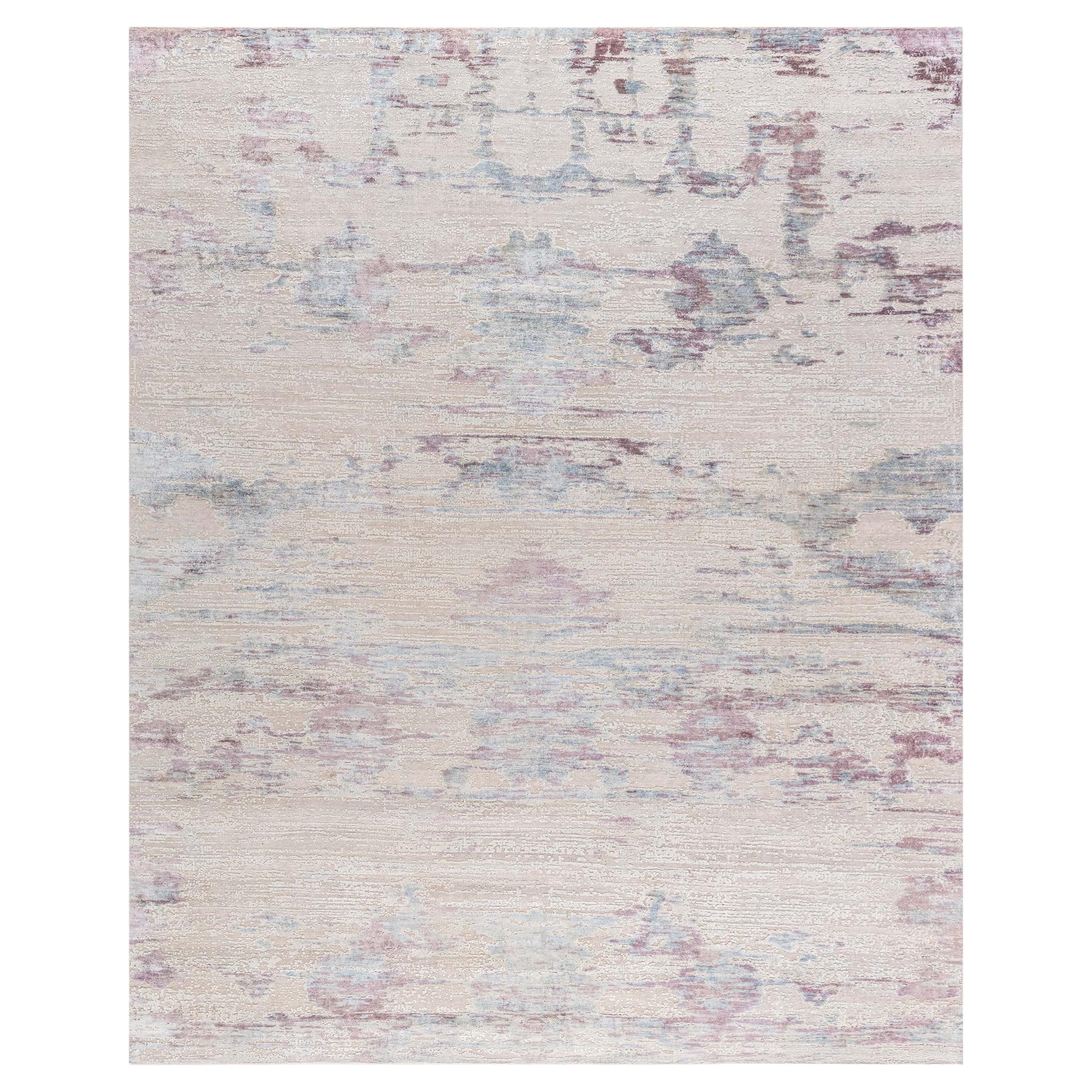 Tapis en soie « Gesso » : abstrait contemporain, beige clair, fabriqué à la main par Doris Leslie Blau en vente