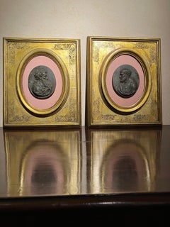 Gesso Medallions of Saints Peter & Paul in Gilded Oval Frames with Silk Panels
