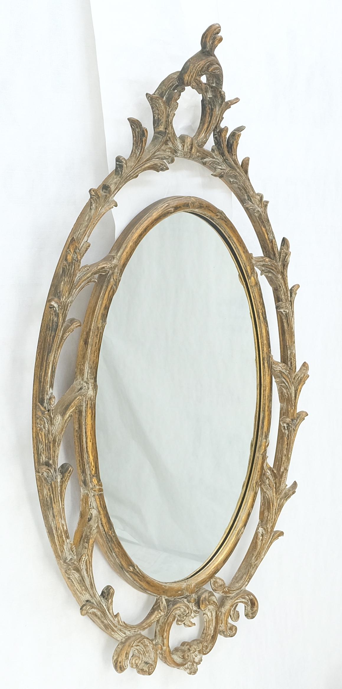 Gesso Pierced Wood Gold Leaf Frame Oval Round Rococo Wall Mirror c1920s MINT! In Good Condition For Sale In Rockaway, NJ