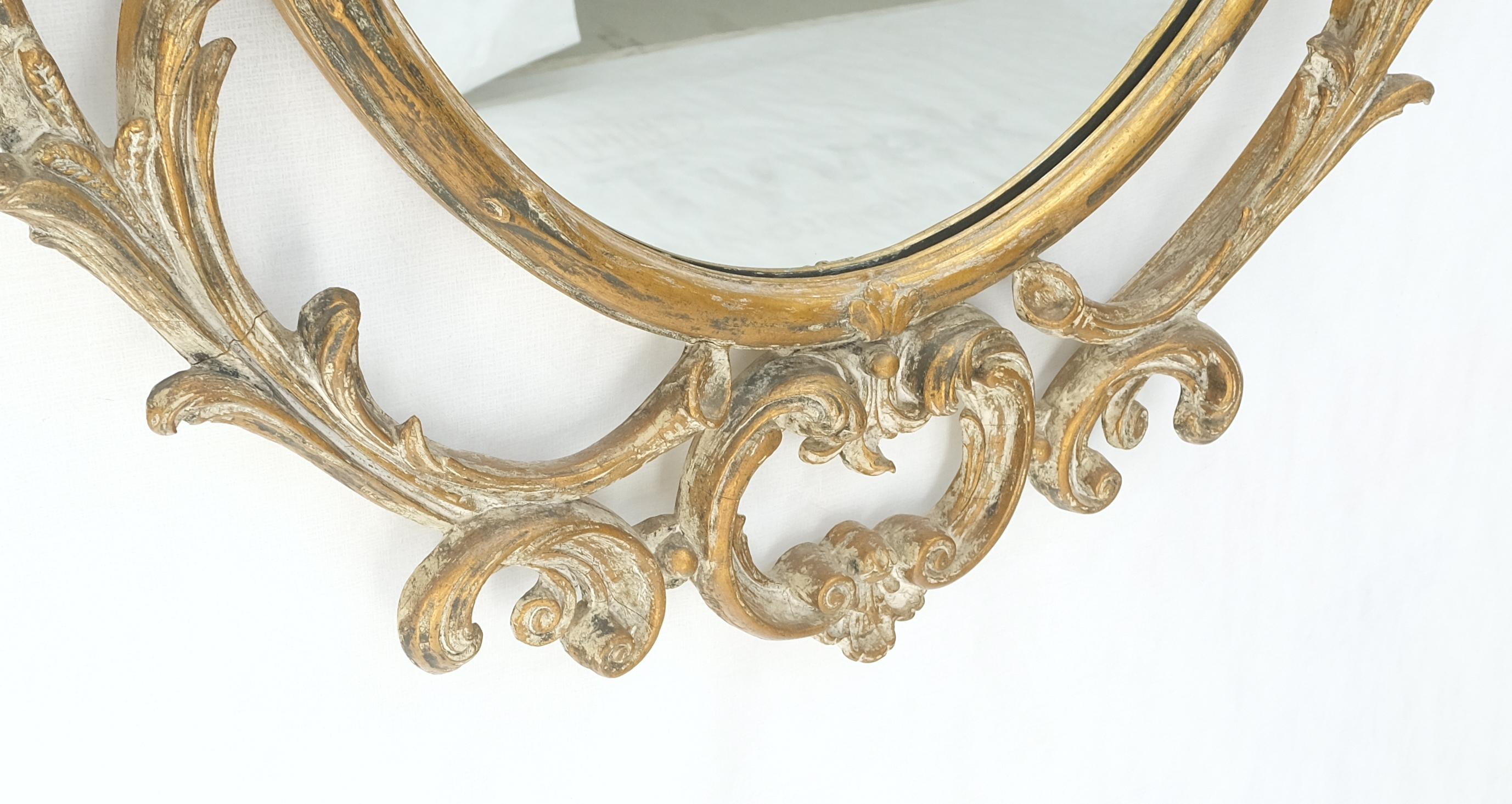 20th Century Gesso Pierced Wood Gold Leaf Frame Oval Round Rococo Wall Mirror c1920s MINT! For Sale