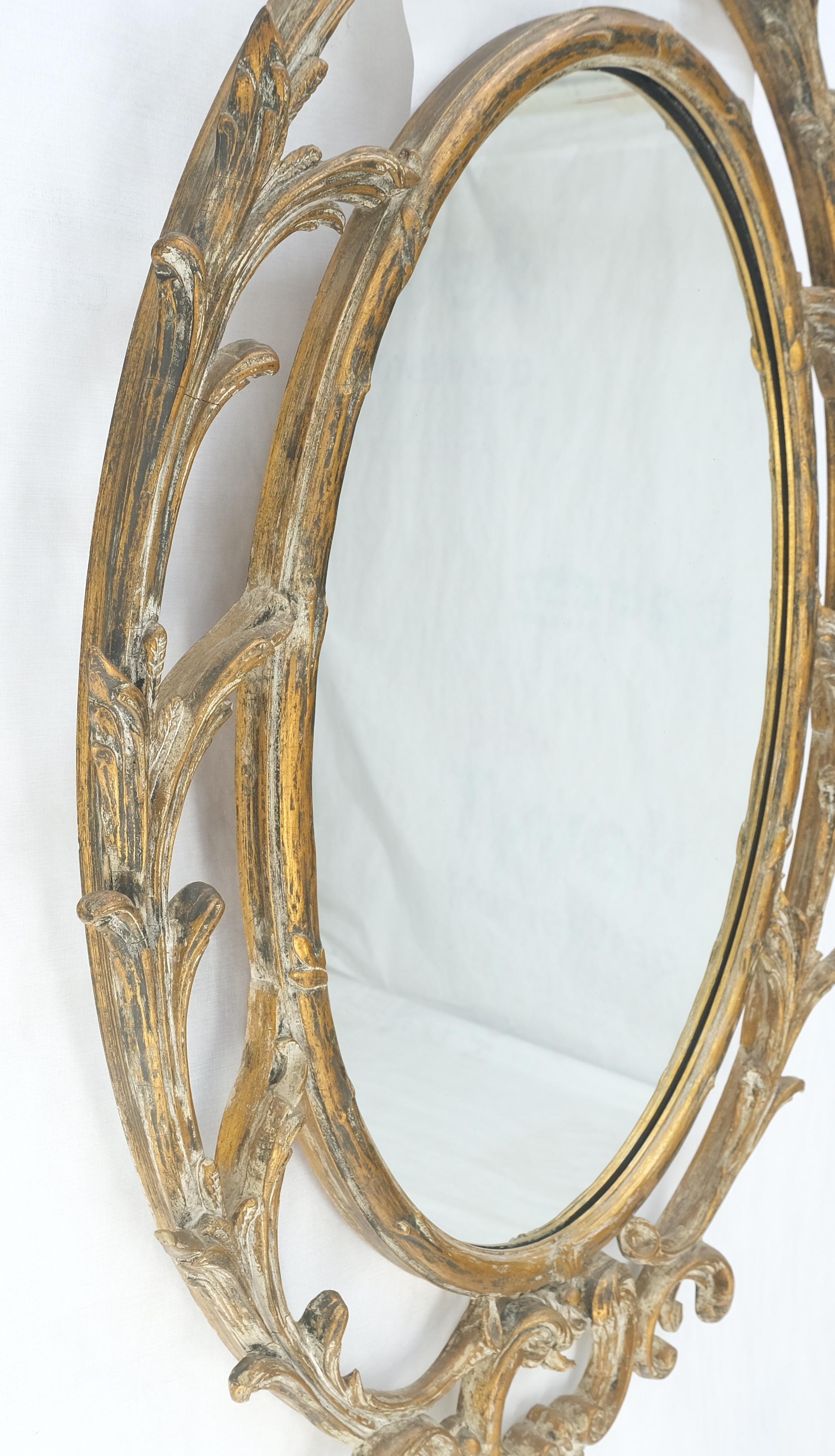 Gesso Pierced Wood Gold Leaf Frame Oval Round Rococo Wall Mirror c1920s MINT! For Sale 1